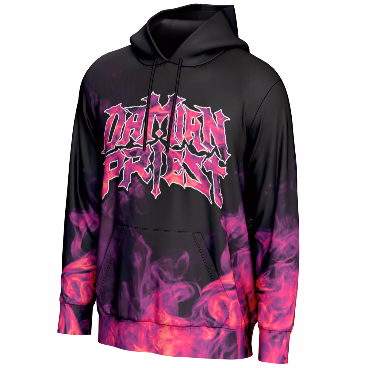 Men's ProSphere Black Damian Priest Purple Flames Pullover Hoodie 3 Men's ProSphere Black Damian Priest Purple Flames Pullover Hoodie
