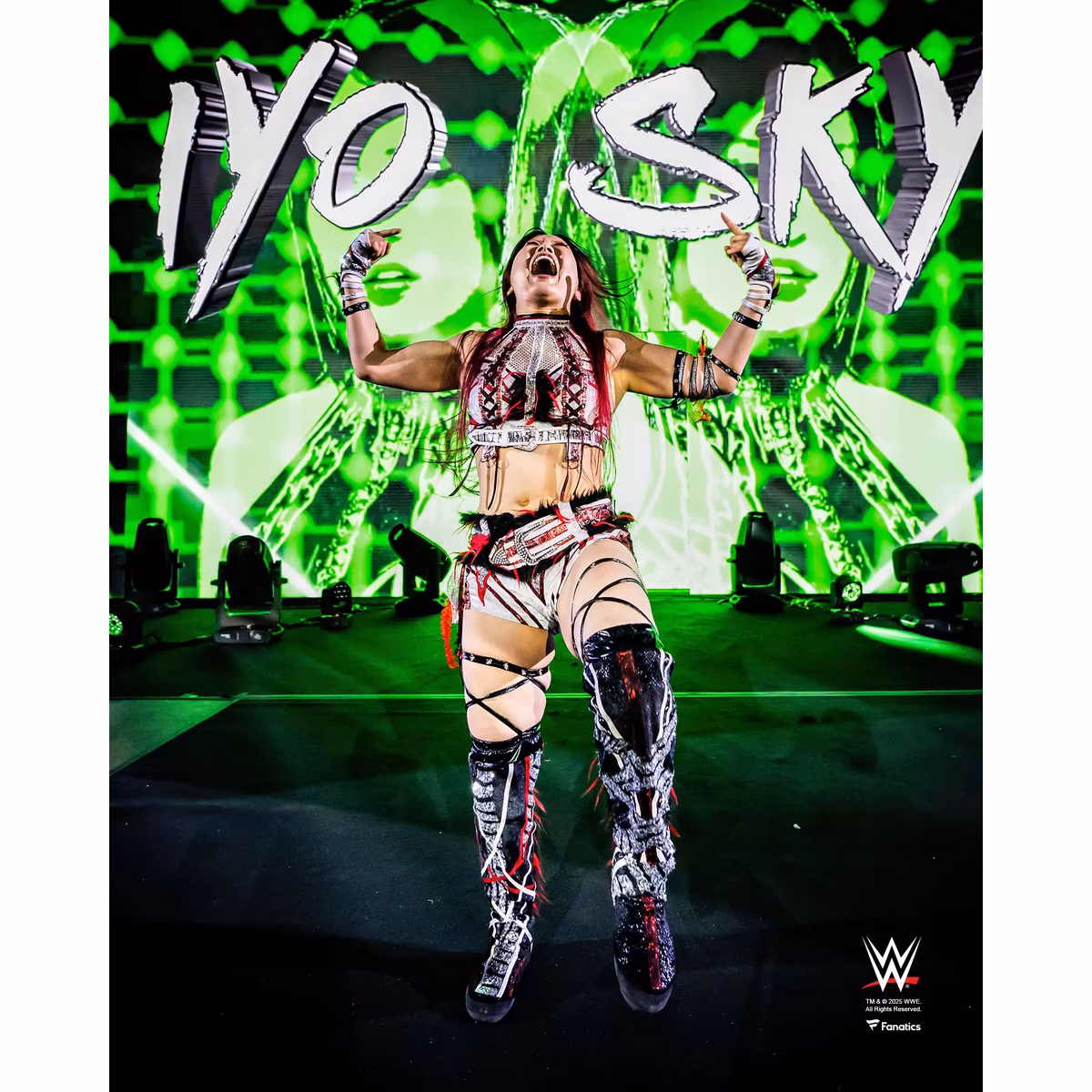 IYO SKY WWE Unsigned Double Finger Point Entrance Photograph