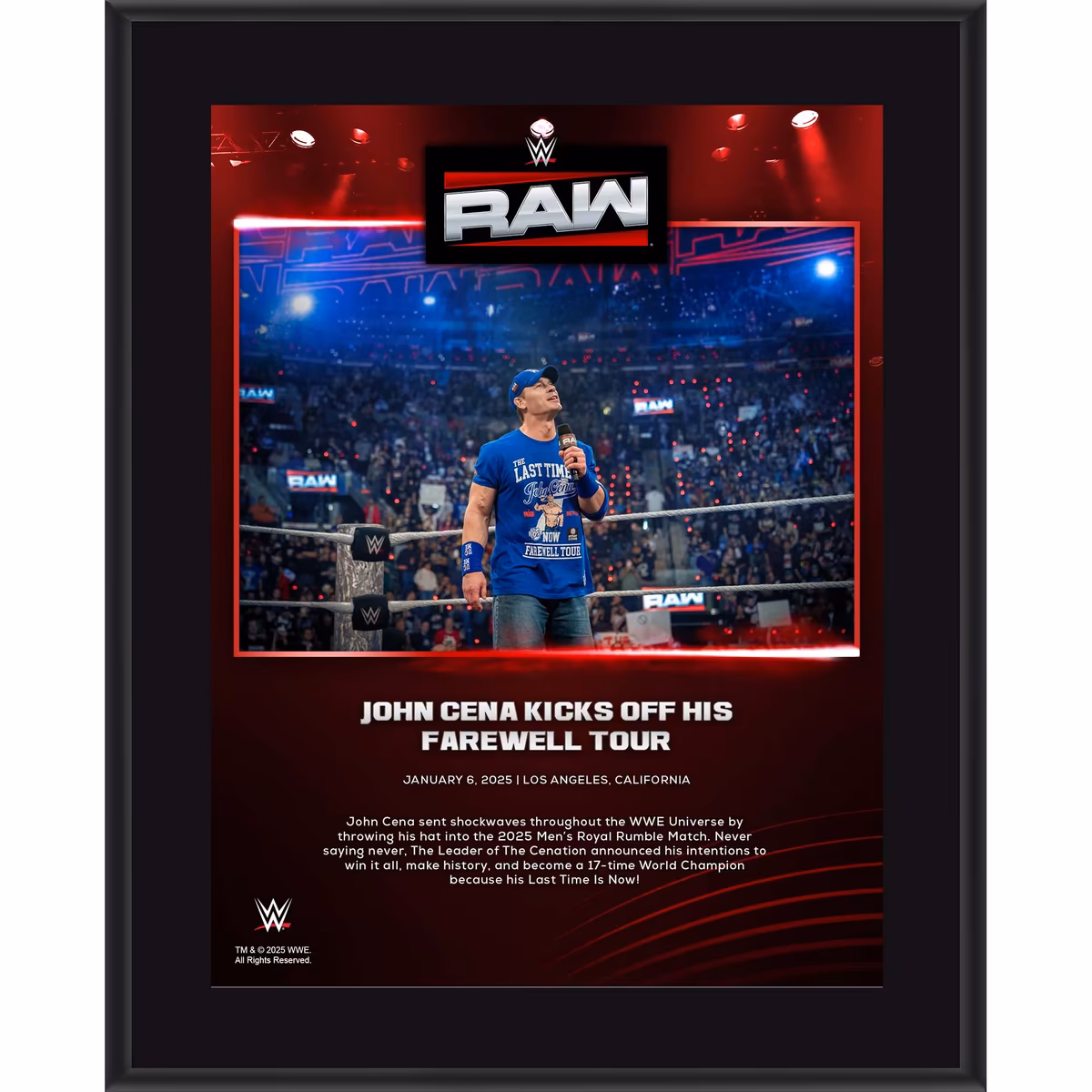 John Cena WWE 10.5" x 13" RAW on January 6, 2025 Sublimated Plaque 1 John Cena WWE 10.5" x 13" RAW on January 6, 2025 Sublimated Plaque