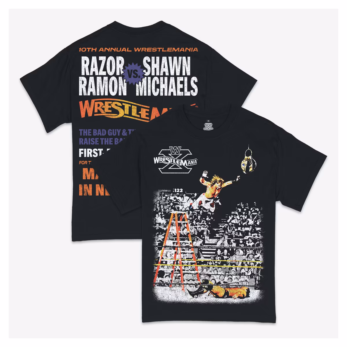 Men's Ripple Junction Black Razor Ramon vs. Shawn Michaels WrestleMania 10 Ladder Match Graphic T-Shirt 8 Men's Ripple Junction Black Razor Ramon vs. Shawn Michaels WrestleMania 10 Ladder Match Graphic T-Shirt