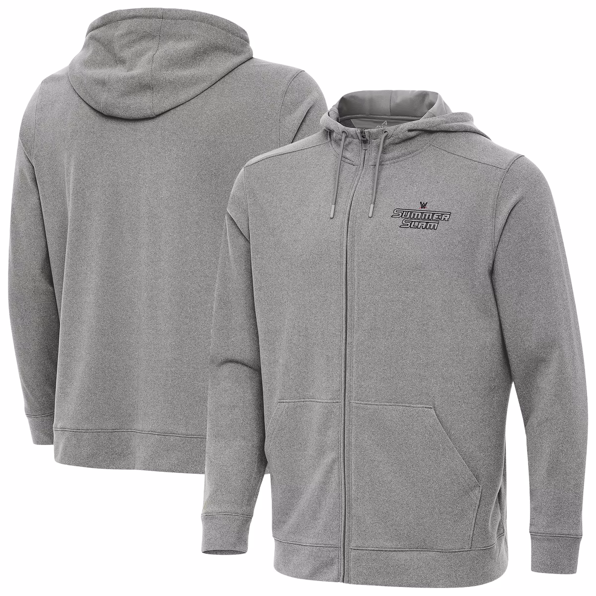 Men's Antigua Heather Gray SummerSlam Effortless Full-Zip Hoodie 2 Men's Antigua Heather Gray SummerSlam Effortless Full-Zip Hoodie
