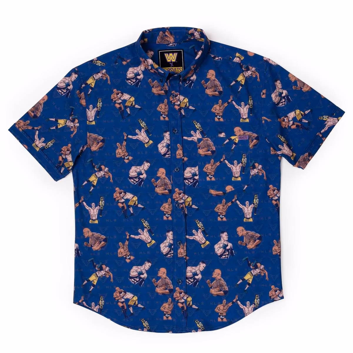 Men's RSVLTS Navy John Cena vs. The Rock Changing of the Guard KUNUFLEX Button-Down Short Sleeve Shirt 9 Men's RSVLTS Navy John Cena vs. The Rock Changing of the Guard KUNUFLEX Button-Down Short Sleeve Shirt
