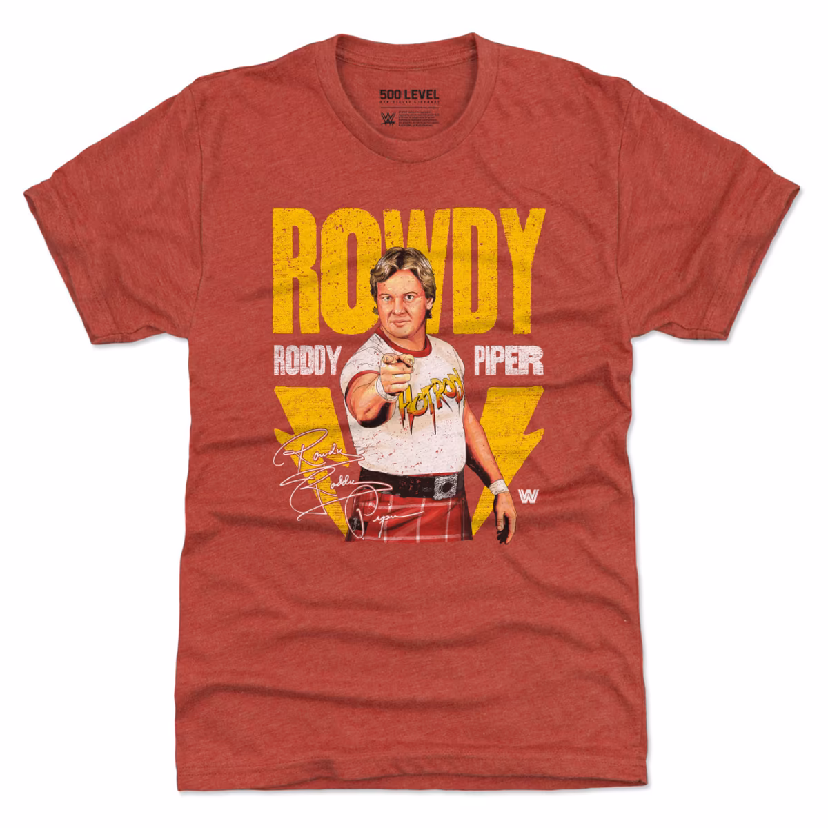 Men's 500 Level Heather Red "Rowdy" Roddy Piper Lightning Tri-Blend T-Shirt