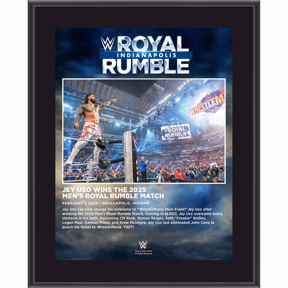 Jey Uso WWE 10.5" x 13" 2025 Royal Rumble Sublimated Plaque 1 Jey Uso WWE 10.5" x 13" 2025 Royal Rumble Sublimated Plaque
