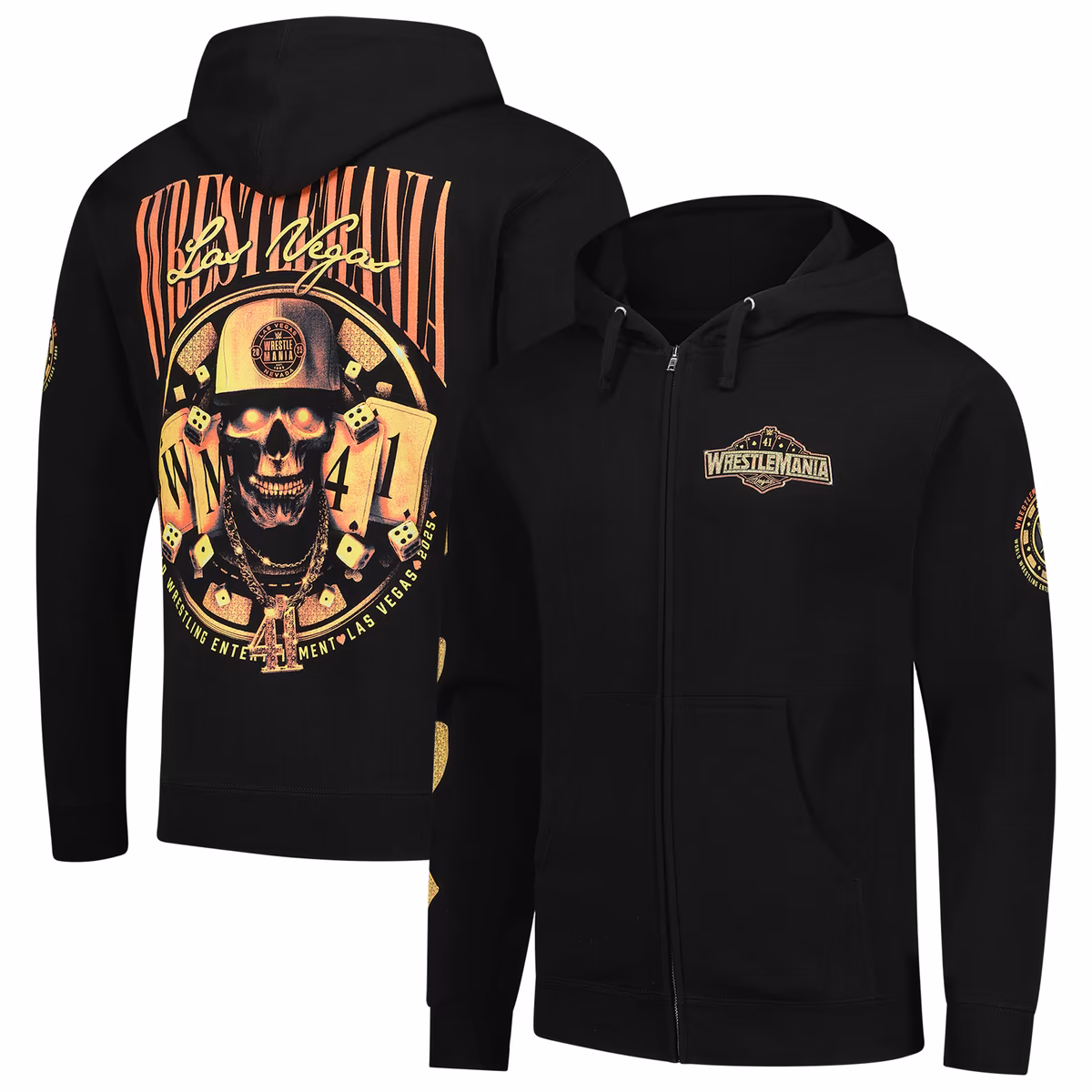 Men's Black WrestleMania 41 High-Roller Skull Full-Zip Hoodie 6 Men's Black WrestleMania 41 High-Roller Skull Full-Zip Hoodie