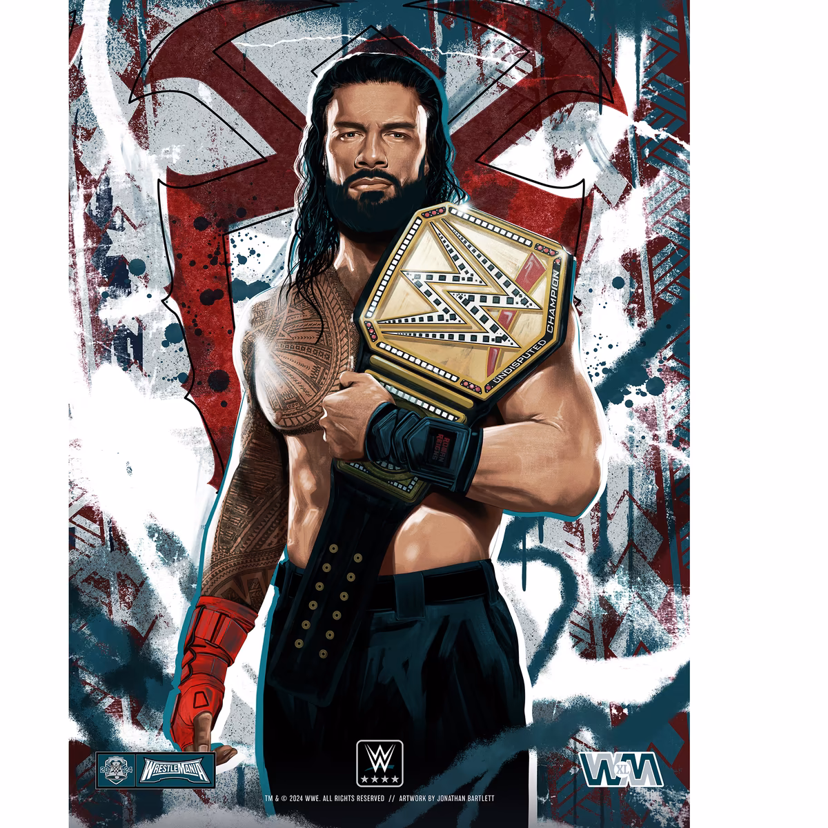 Roman Reigns WWE 18'' x 24'' WrestleMania 40 Philly Special Jonathan Bartlett Art Print