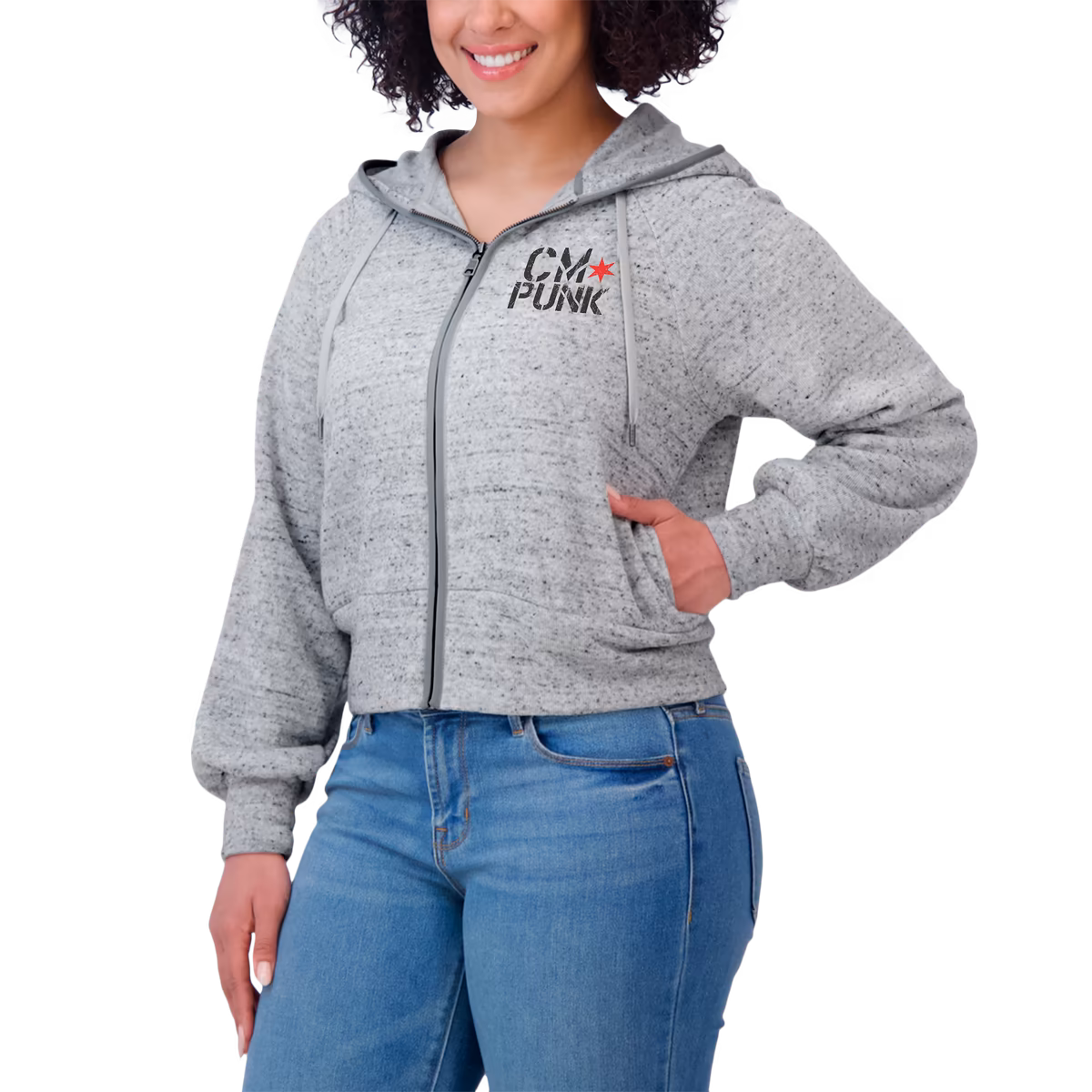 Women's WEAR by Erin Andrews Gray CM Punk Speckled Full-Zip Hoodie 2 Women's WEAR by Erin Andrews Gray CM Punk Speckled Full-Zip Hoodie