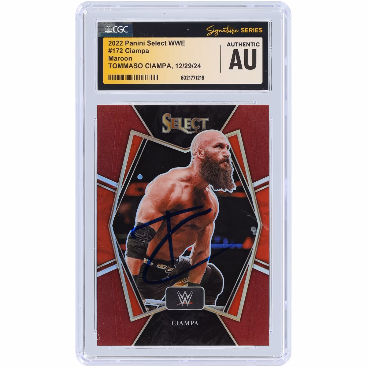 Tommaso Ciampa WWE Autographed 2022 Panini Select Maroon Prizm #172 #/149 CGC Fanatics Witnessed Authenticated Card 2 Tommaso Ciampa WWE Autographed 2022 Panini Select Maroon Prizm #172 #/149 CGC Fanatics Witnessed Authenticated Card