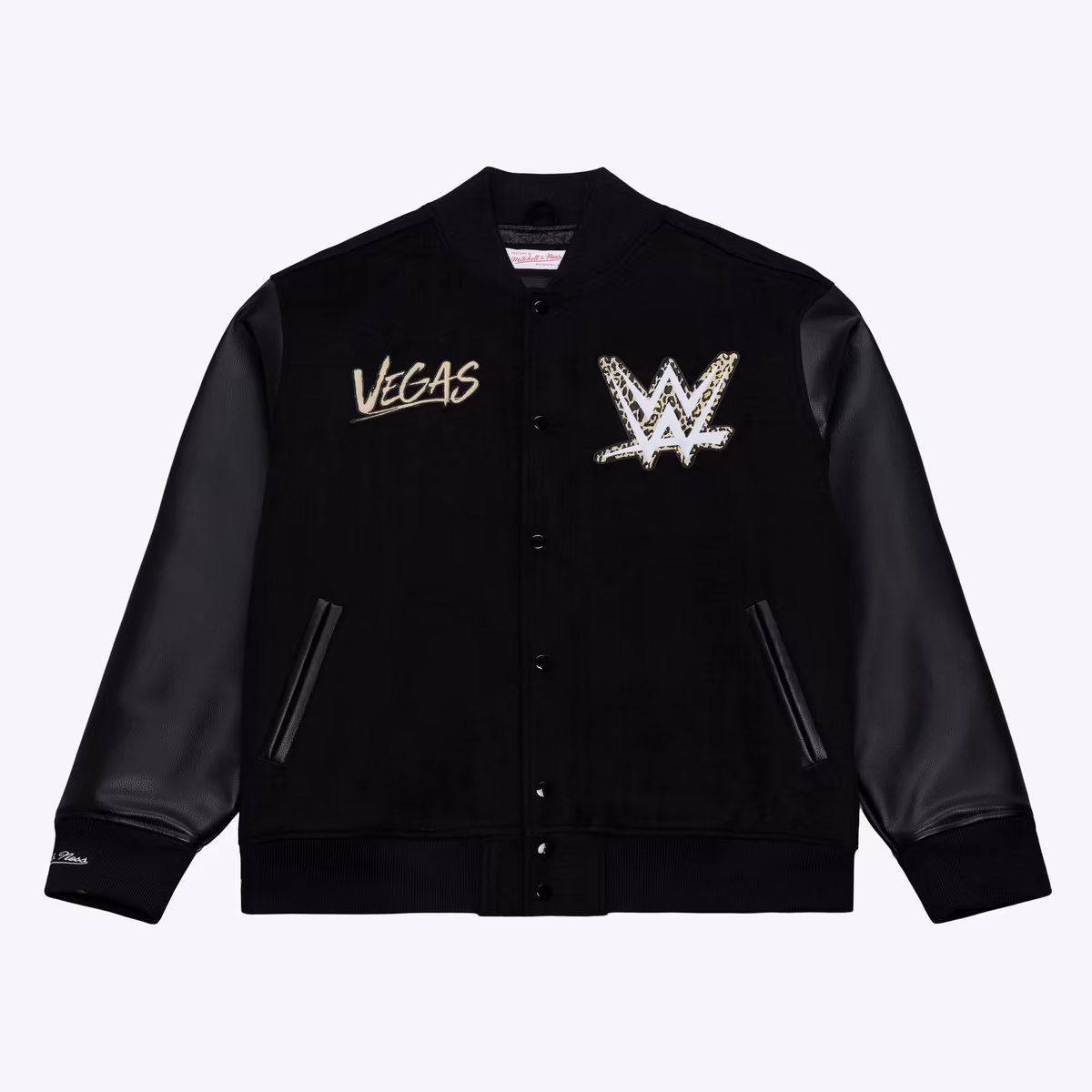 Men's Mitchell & Ness Black WrestleMania 42 Letterman Full-Snap Jacket