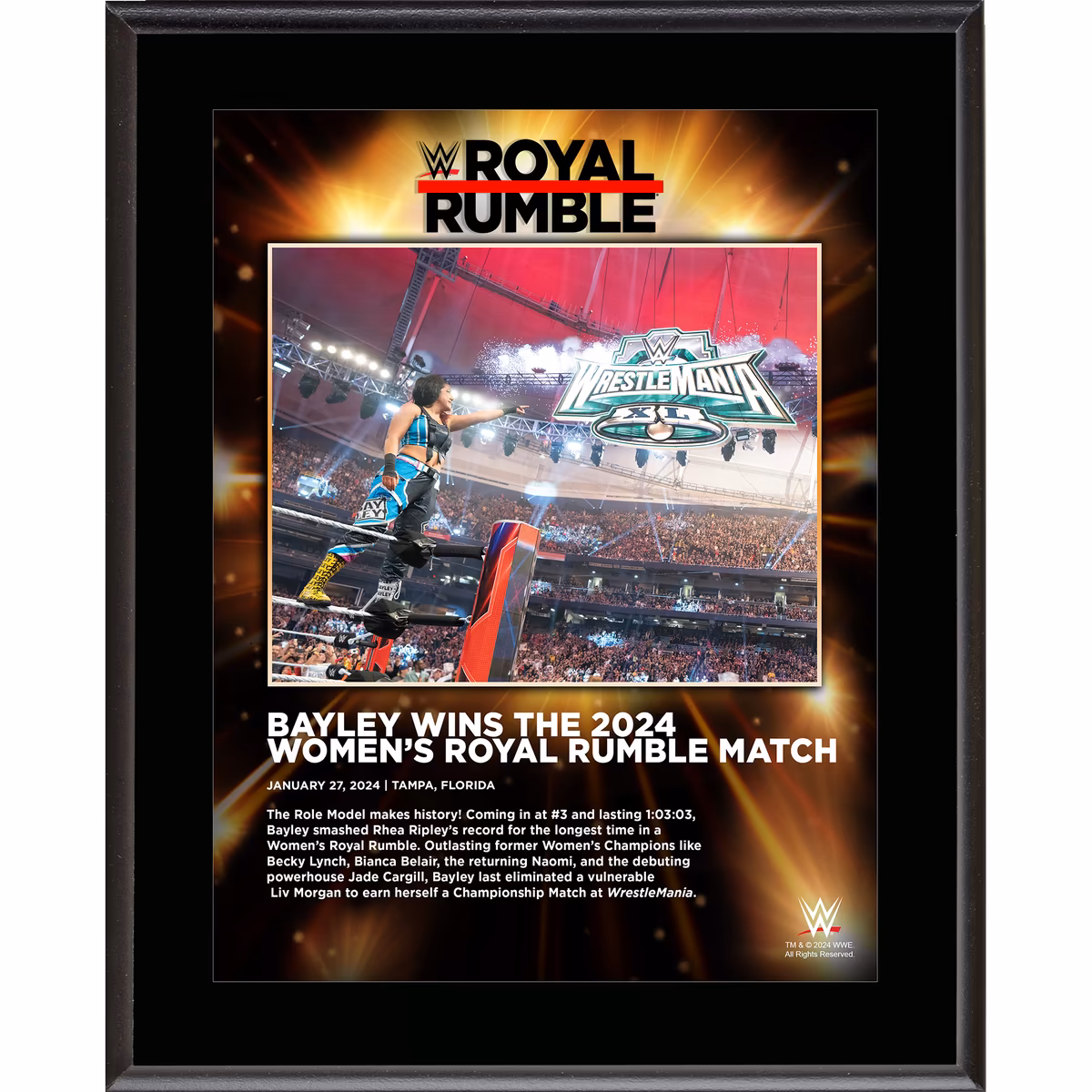 Bayley WWE 10.5" x 13" 2024 Royal Rumble Sublimated Plaque 17 Bayley WWE 10.5" x 13" 2024 Royal Rumble Sublimated Plaque