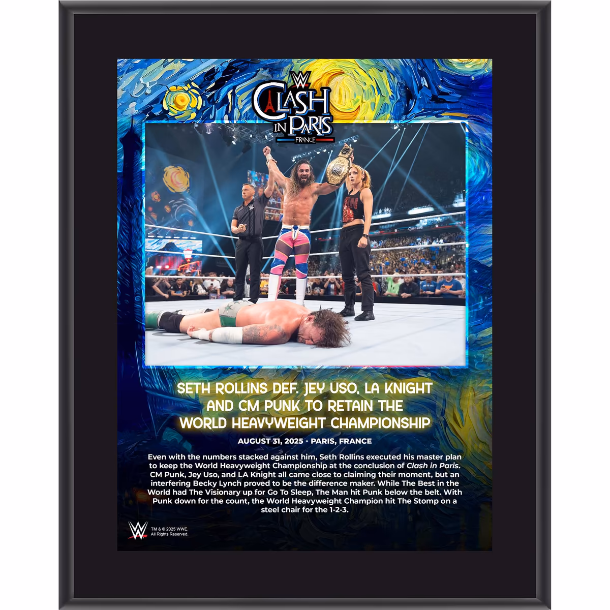 Seth Rollins WWE 10.5" x 13" 2025 Clash In Paris Sublimated Plaque 1 Seth Rollins WWE 10.5" x 13" 2025 Clash In Paris Sublimated Plaque