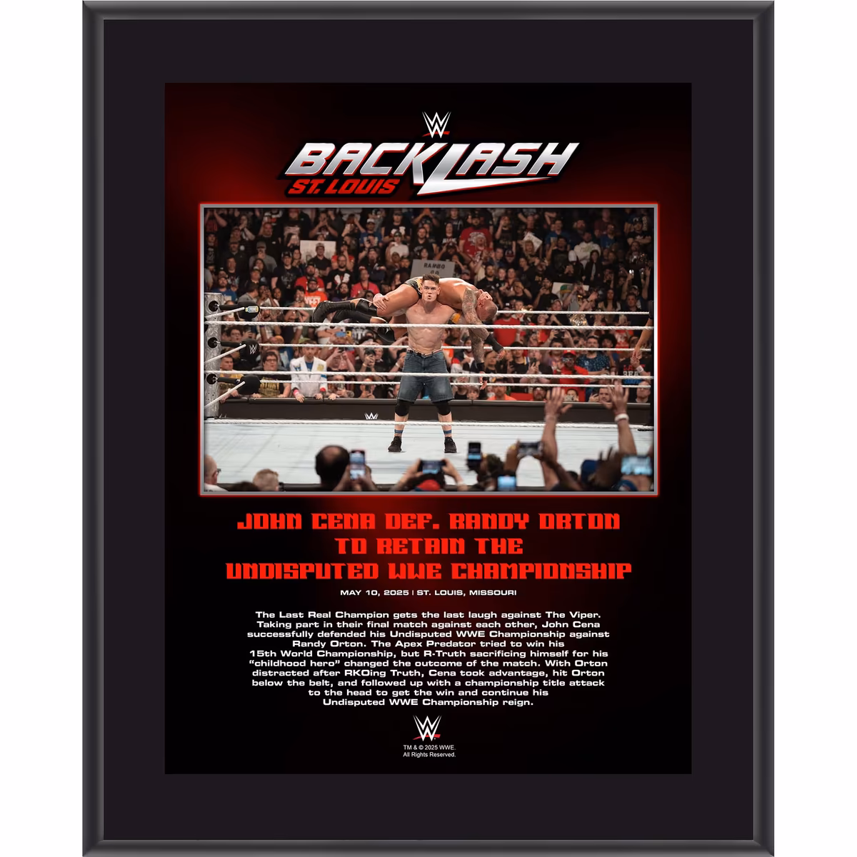 John Cena WWE 10.5" x 13" 2025 Backlash Sublimated Plaque 11 John Cena WWE 10.5" x 13" 2025 Backlash Sublimated Plaque