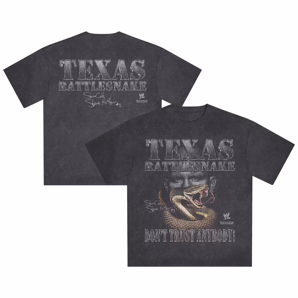 Men's  Black "Stone Cold" Steve Austin Rattlesnake Snow Wash T-Shirt