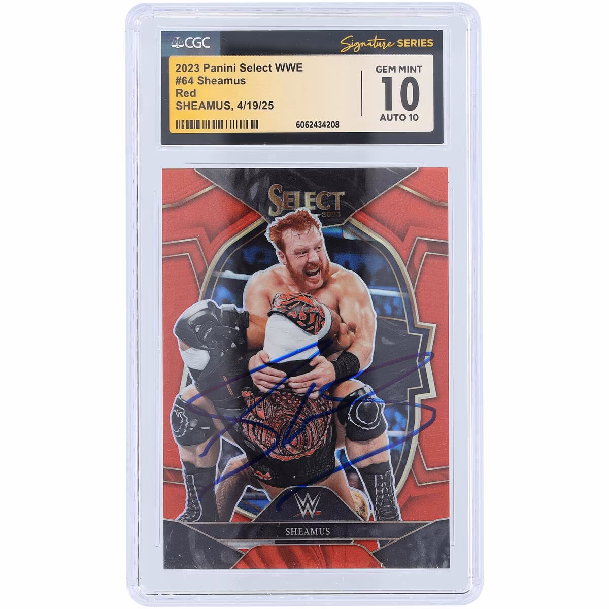 Sheamus WWE Autographed 2023 Panini Select Red Prizm #64 #/175 CGC Fanatics Witnessed Authenticated 10/10 Card