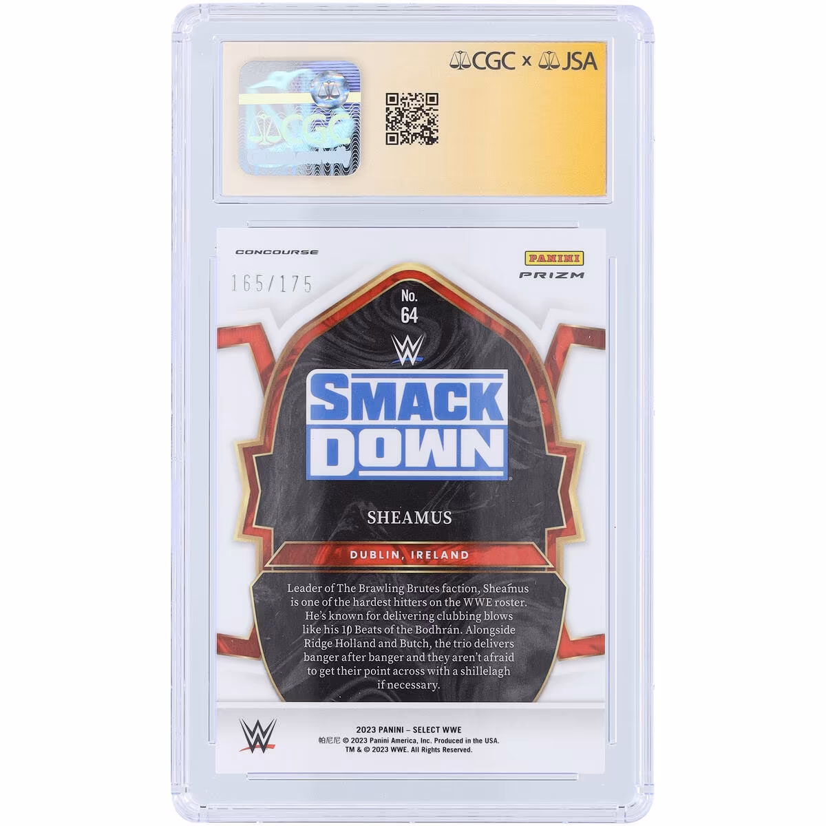 Sheamus WWE Autographed 2023 Panini Select Red Prizm #64 #/175 CGC Fanatics Witnessed Authenticated 10/10 Card