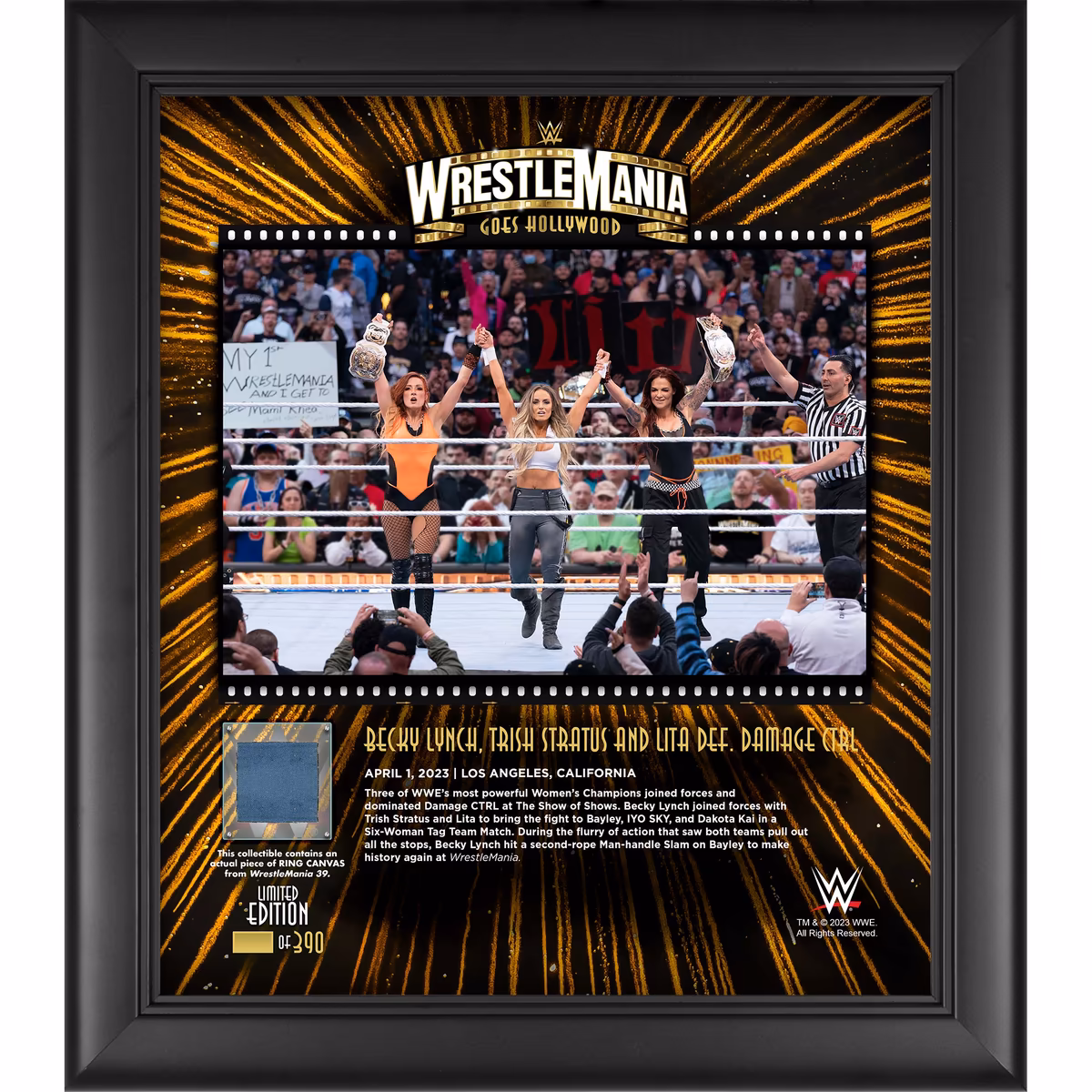 Becky Lynch, Trish Stratus, and Lita WWE Framed 15" x 17" 2023 WrestleMania 39 Night 1 Collage with a Piece of Match-Used Canvas - Limited Edition of 390