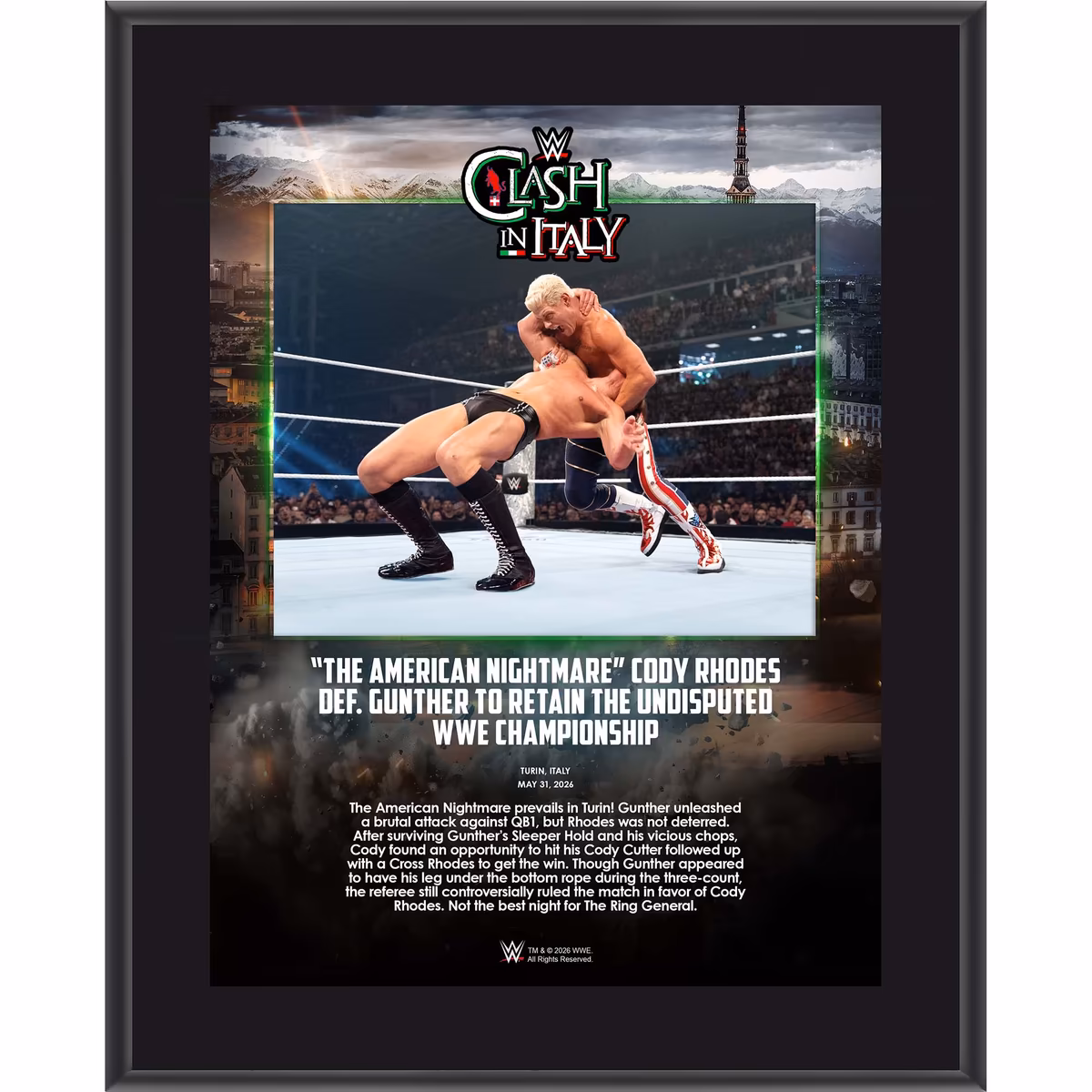 Cody Rhodes WWE 10.5" x 13" Clash in Italy 2026 Sublimated Plaque 9 Cody Rhodes WWE 10.5" x 13" Clash in Italy 2026 Sublimated Plaque