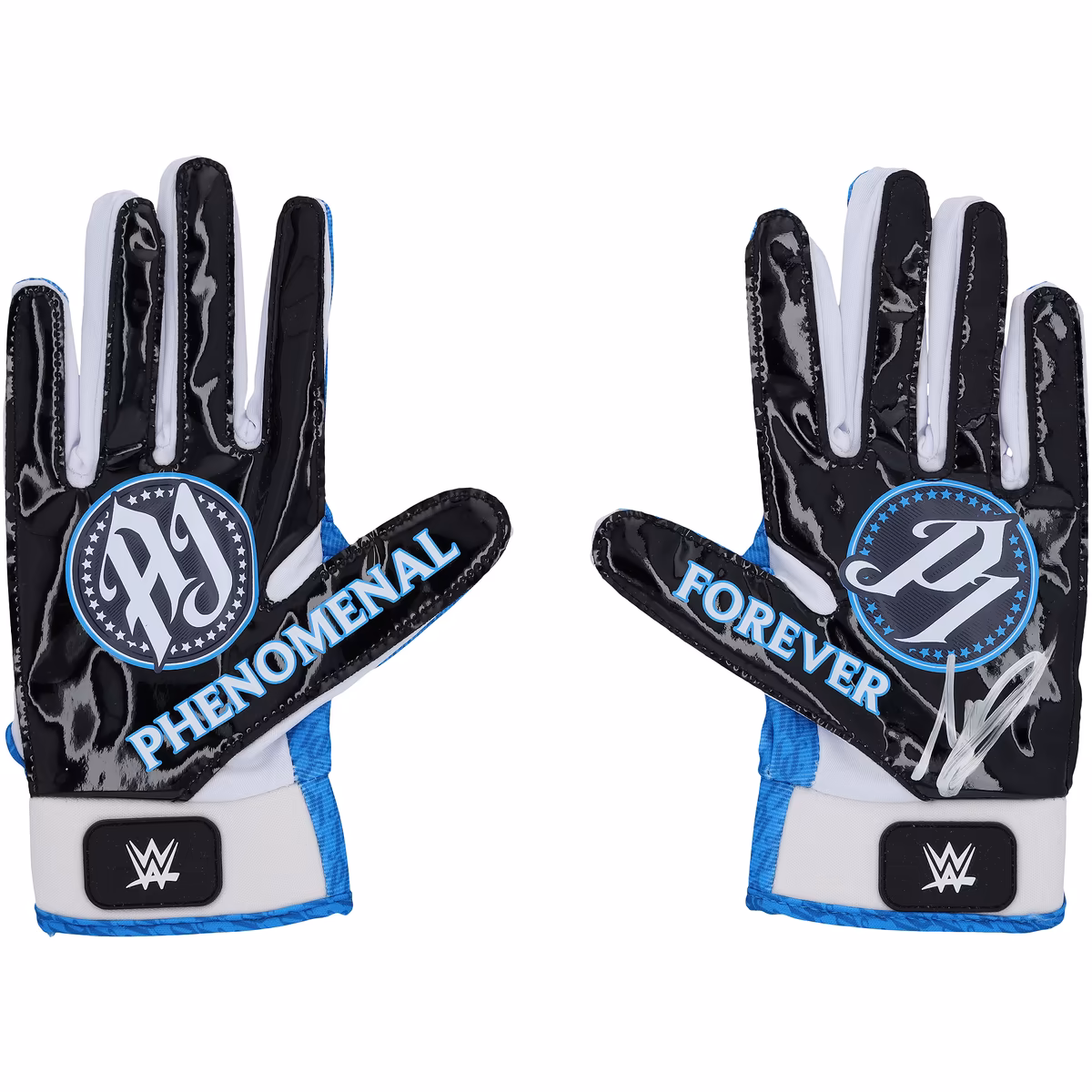 AJ Styles WWE Autographed Black/Blue Replica Glove Set