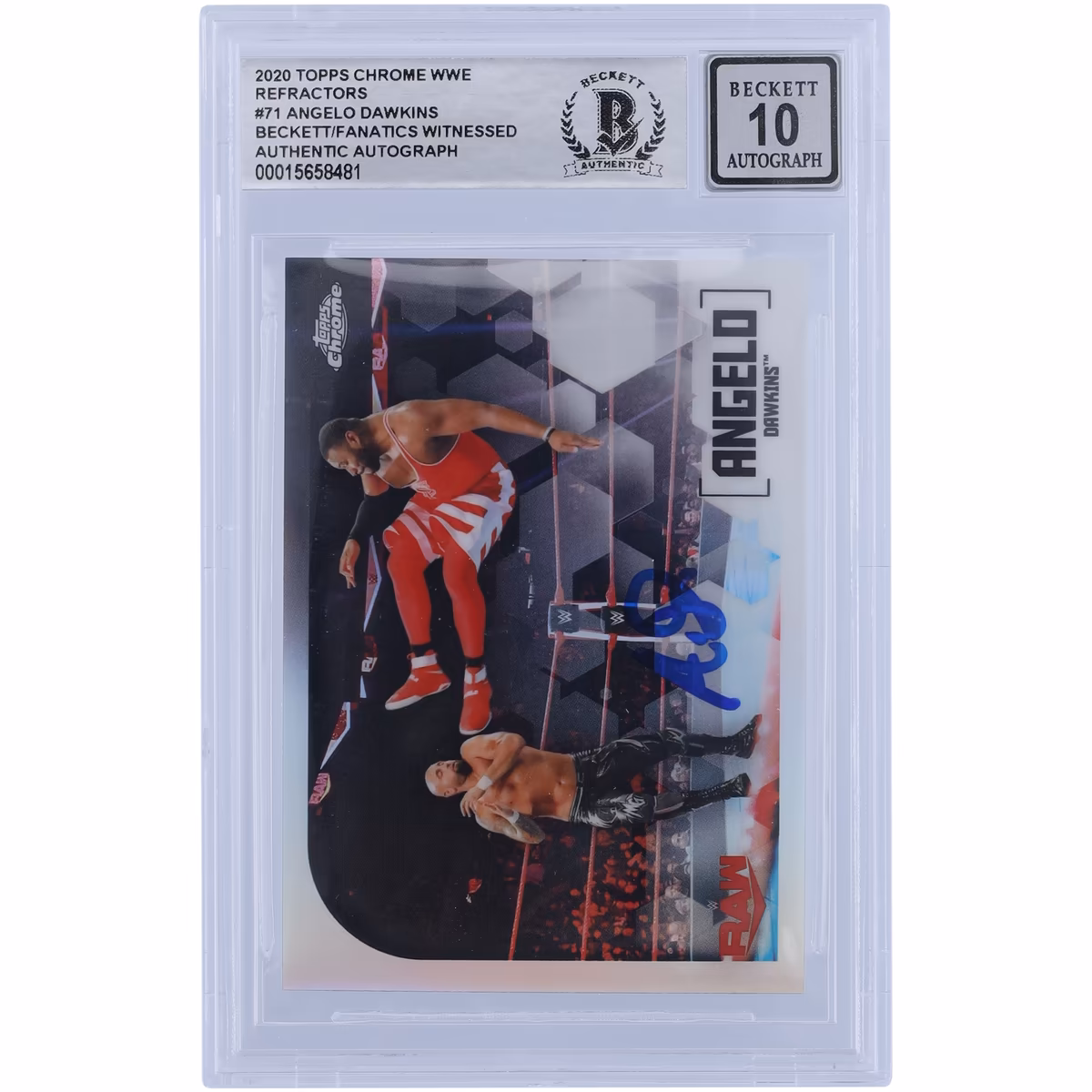 Angelo Dawkins WWE Autographed 2020 Topps Chrome Refractors #71 Beckett Fanatics Witnessed Authenticated 10 Card