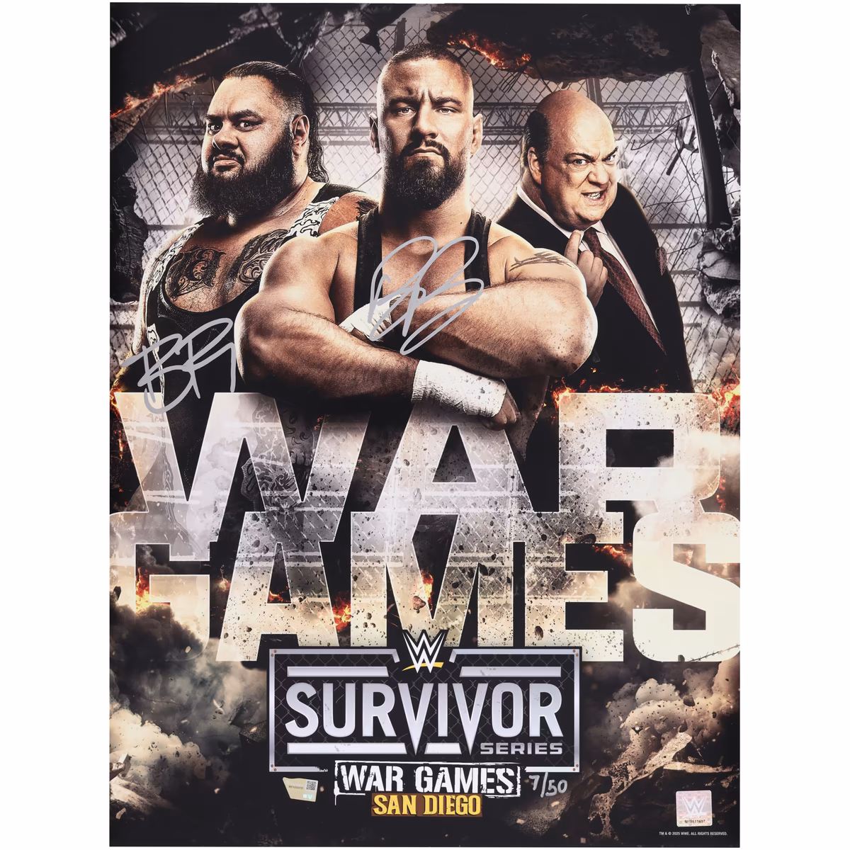 Bron Breakker & Bronson Reed WWE Autographed 18" x 24" 2025 Survivor Series: WarGames Event Poster Art Photograph - Limited Edition of 50 1 Bron Breakker & Bronson Reed WWE Autographed 18" x 24" 2025 Survivor Series: WarGames Event Poster Art Photograph - Limited Edition of 50