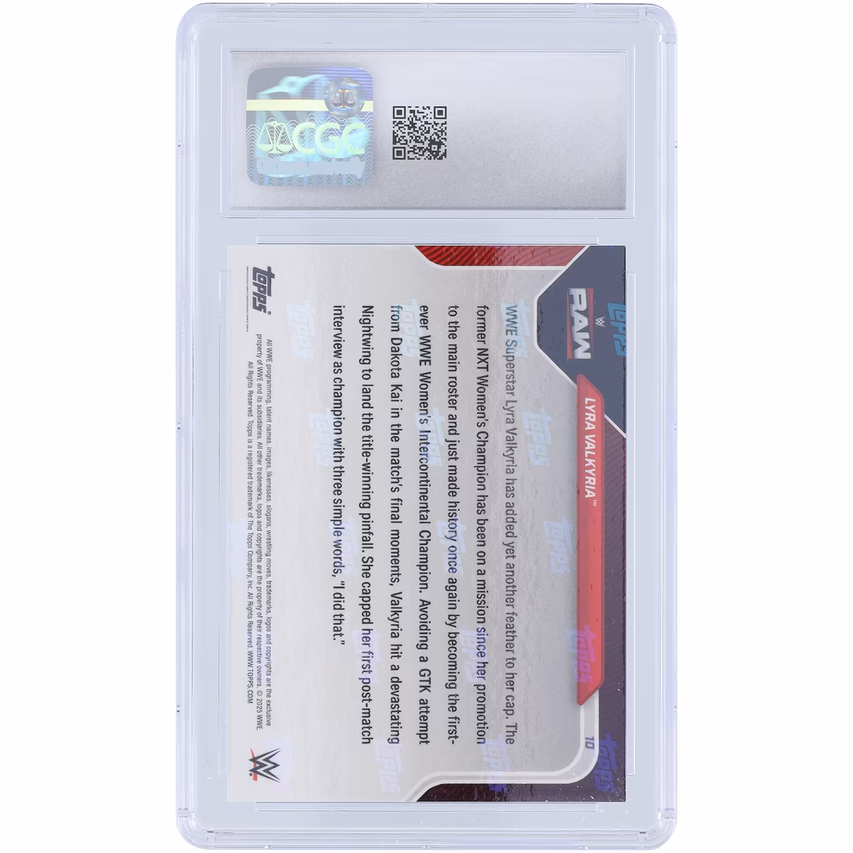 Lyra Valkyria WWE 2025 Topps Now Inaugural Women's Intercontinental Champion #10 CGC Authenticated 10 Card 3 Lyra Valkyria WWE 2025 Topps Now Inaugural Women's Intercontinental Champion #10 CGC Authenticated 10 Card