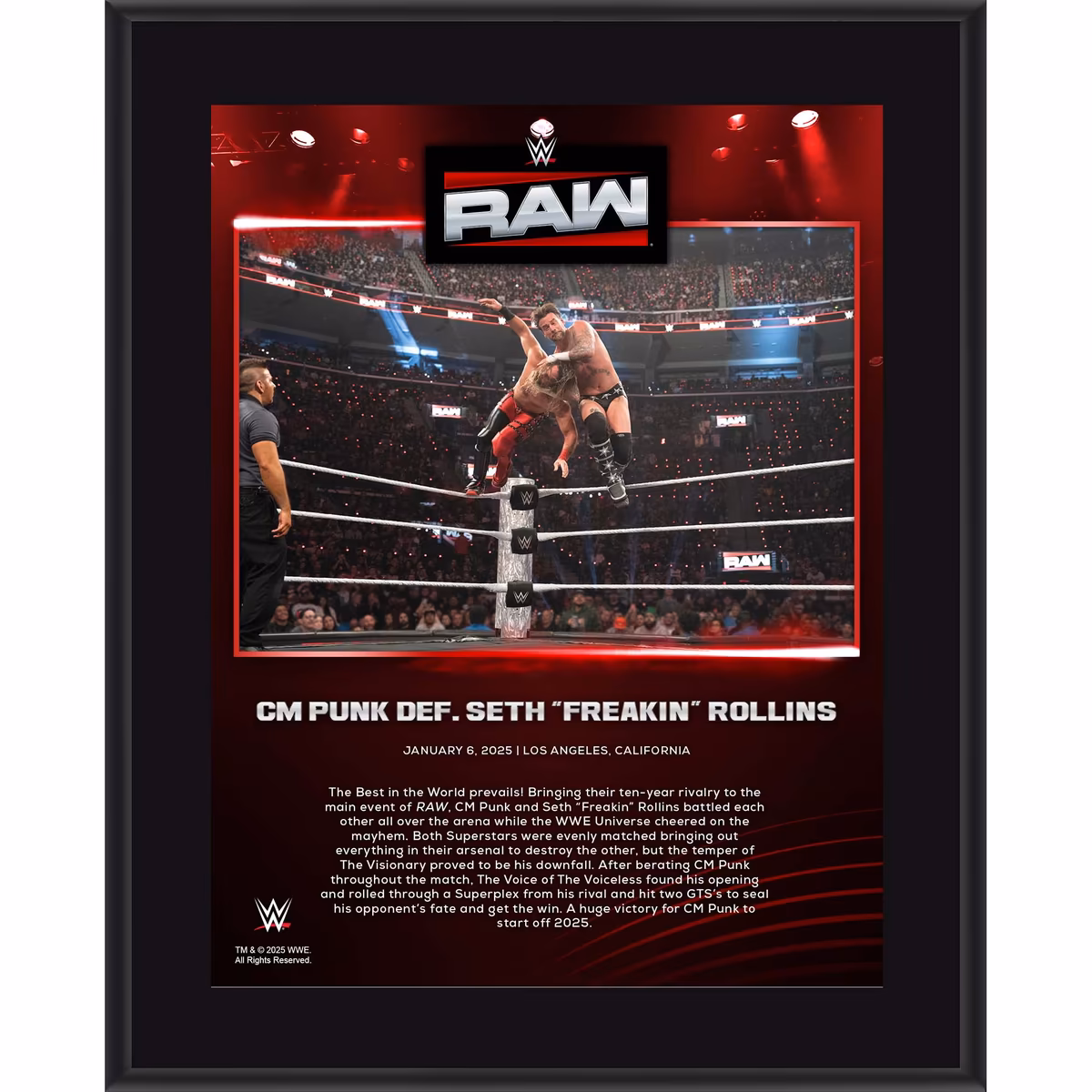 CM Punk WWE 10.5" x 13" RAW January 6, 2025 Sublimated Plaque 21 CM Punk WWE 10.5" x 13" RAW January 6, 2025 Sublimated Plaque