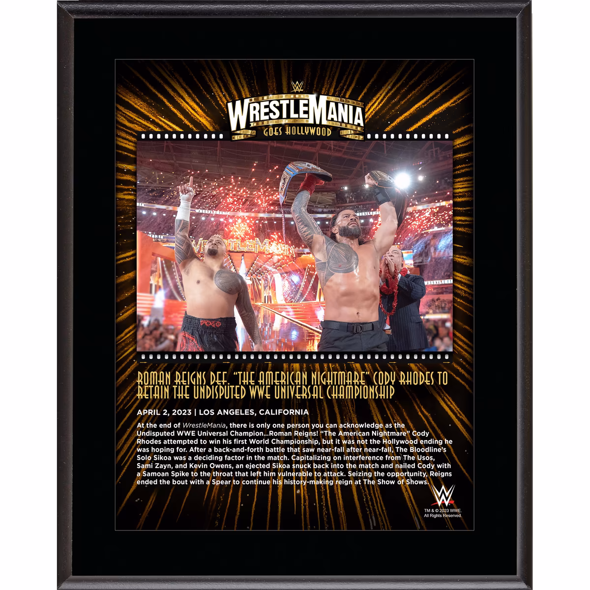 Roman Reigns WWE 10.5" x 13" 2023 WrestleMania 39 Night 2 Sublimated Plaque 3 Roman Reigns WWE 10.5" x 13" 2023 WrestleMania 39 Night 2 Sublimated Plaque