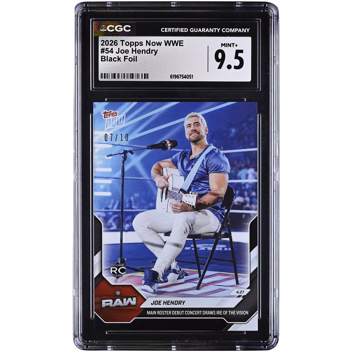 Joe Hendry WWE 2026 Topps Now Main Roster Debut Concert Draws Ire of the Vision Black Foil #54 #/10 CGC Authenticated MINT+ 9.5 Rookie Card