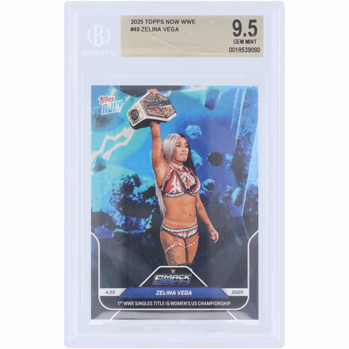 Zelina Vega WWE 2025 Topps Now 1st WWE Singles Title Is Women's US Championship #49 BGS Authenticated 9.5 Card