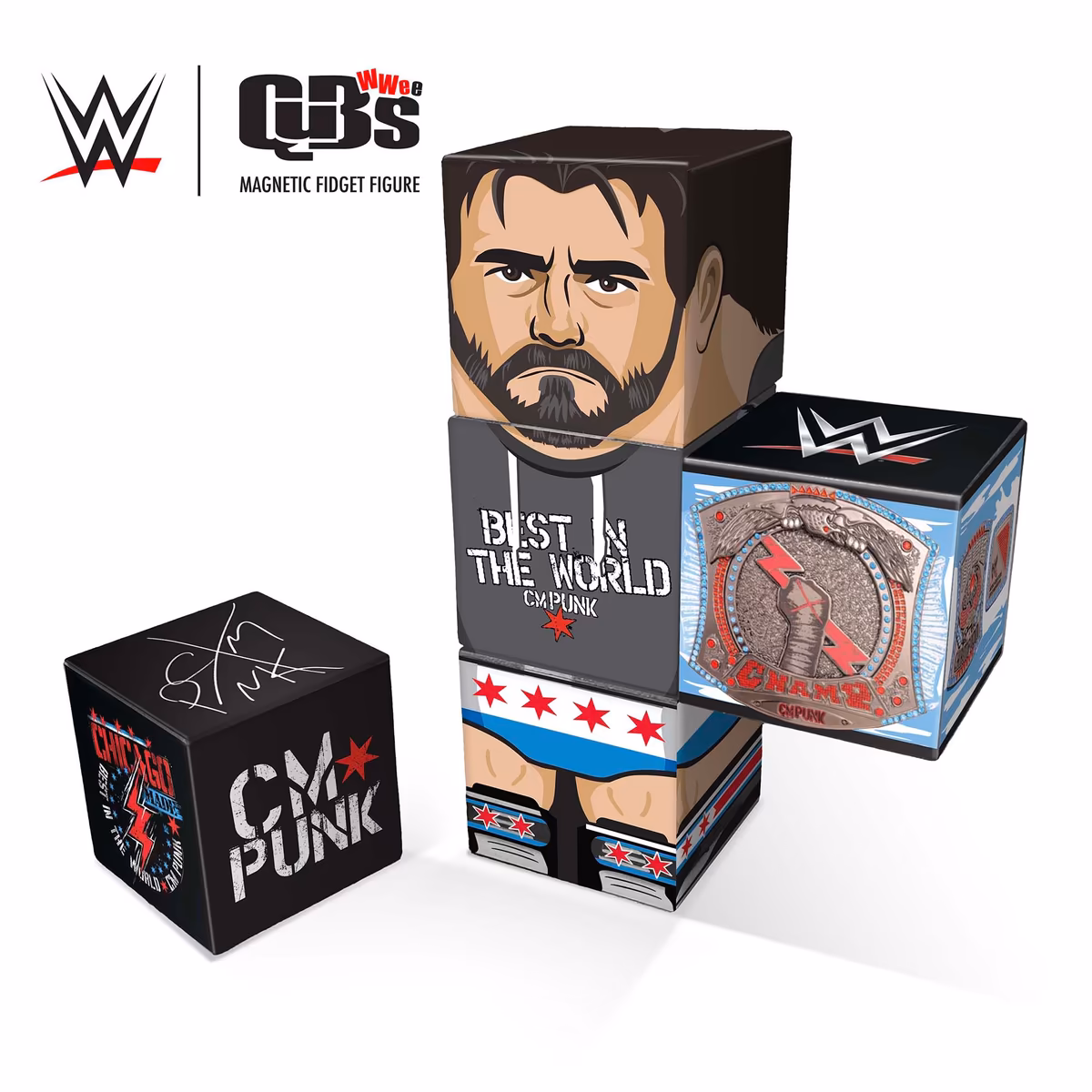 CM Punk Chi-Town Magnetic QuBee Fidget Figure 2 CM Punk Chi-Town Magnetic QuBee Fidget Figure