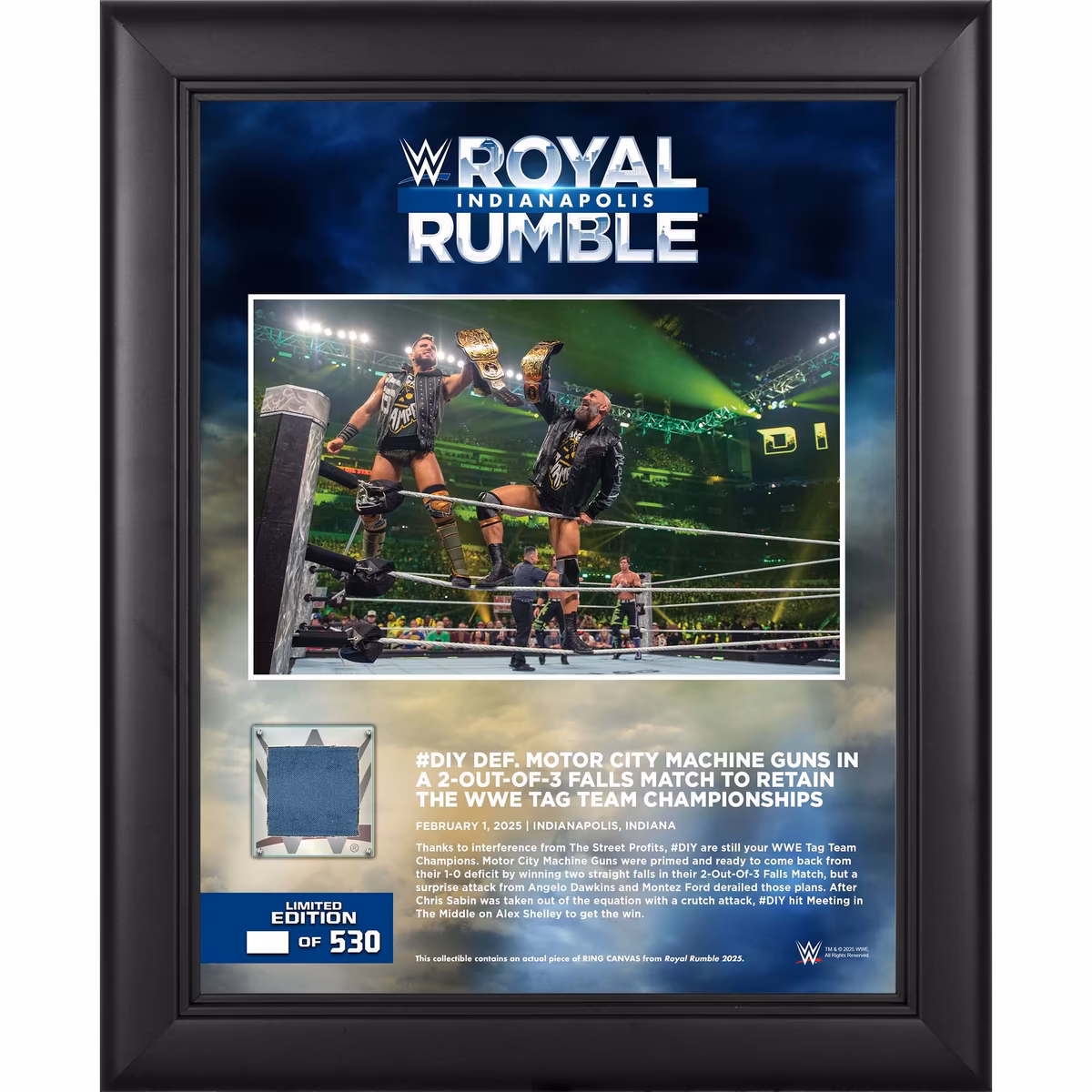 Johnny Gargano & Tommaso Ciampa WWE Framed 13" x 16" 2025 Royal Rumble Collage with a Piece of Match-Used Canvas - Limited Edition of 530