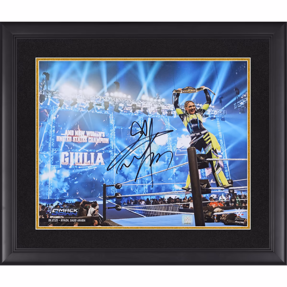 Giulia WWE Autographed Framed 16" x 20" Raising Title Photograph