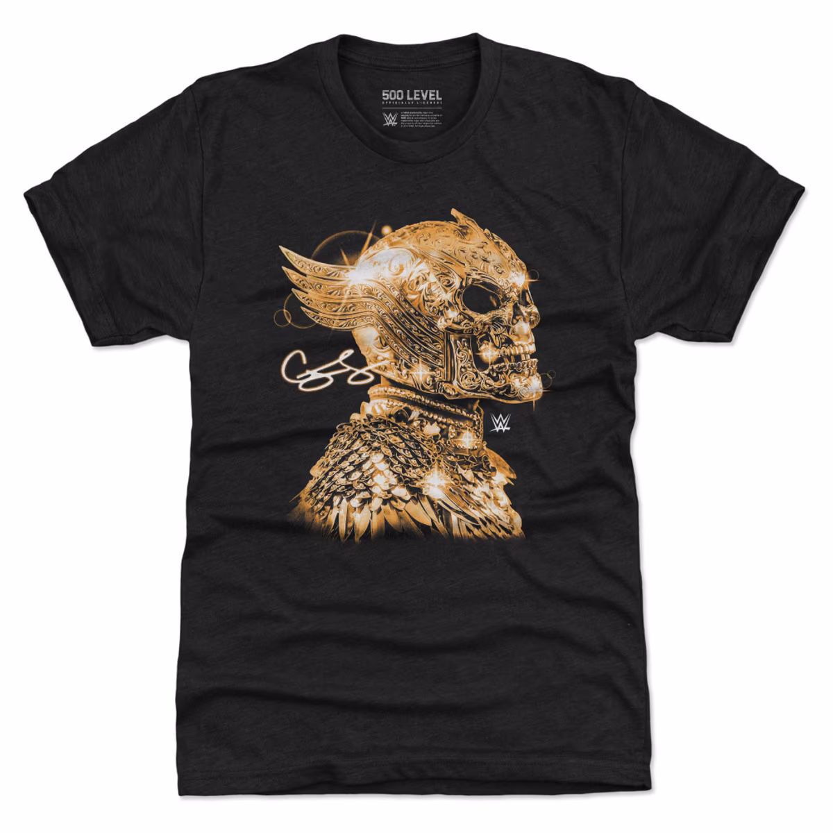 Men's 500 Level Black Cody Rhodes Gold Skull Mask Premium Tri-Blend T-Shirt 1 Men's 500 Level Black Cody Rhodes Gold Skull Mask Premium Tri-Blend T-Shirt