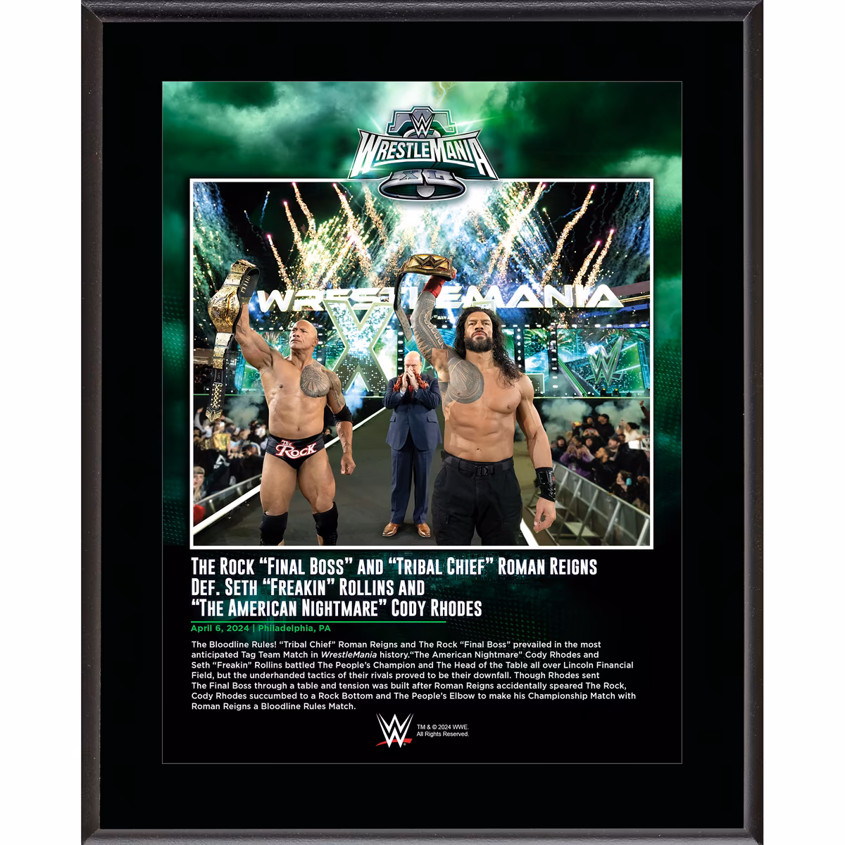 The Rock & Roman Reigns The Bloodline WWE 10.5" x 13" WrestleMania 40 Night One Sublimated Plaque