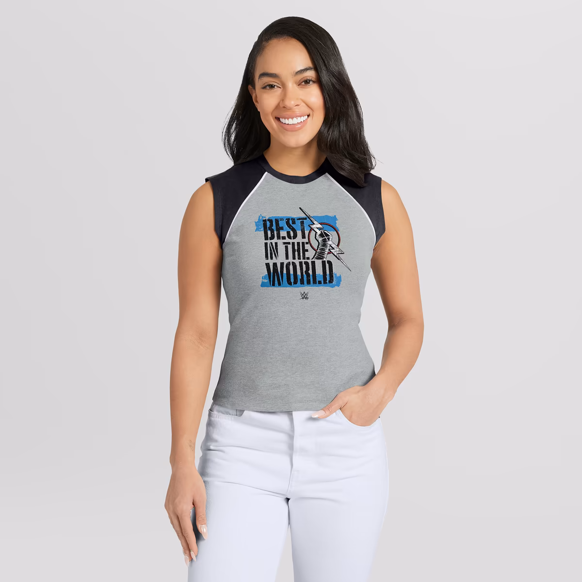 Women's WEAR by Erin Andrews Gray CM Punk Cropped Raglan Tank Top