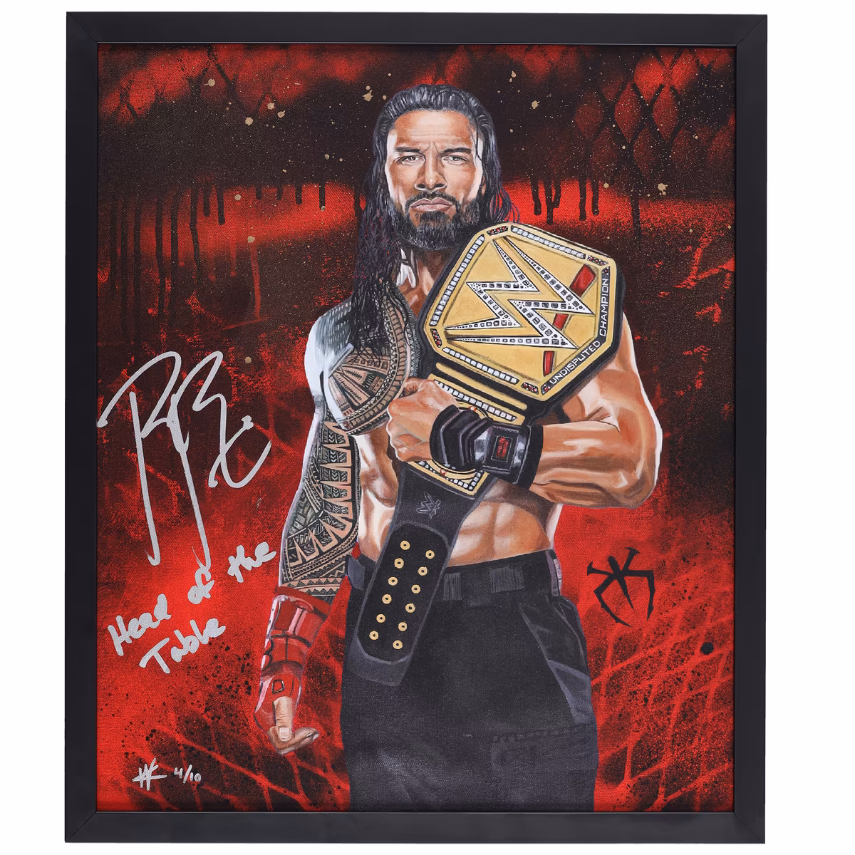 Roman Reigns WWE Autographed Framed 20" x 24" Embellished Canvas Giclee Print with "Head of the Table" Inscription - Art by Cortney Wall - Limited Edition of 10