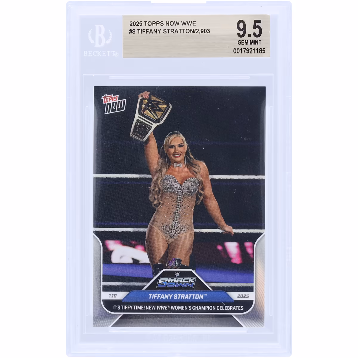 Tiffany Stratton WWE 2025 Topps Now Women's Champion 01.10.25 #8 BGS Authenticated 9.5 Card 7 Tiffany Stratton WWE 2025 Topps Now Women's Champion 01.10.25 #8 BGS Authenticated 9.5 Card