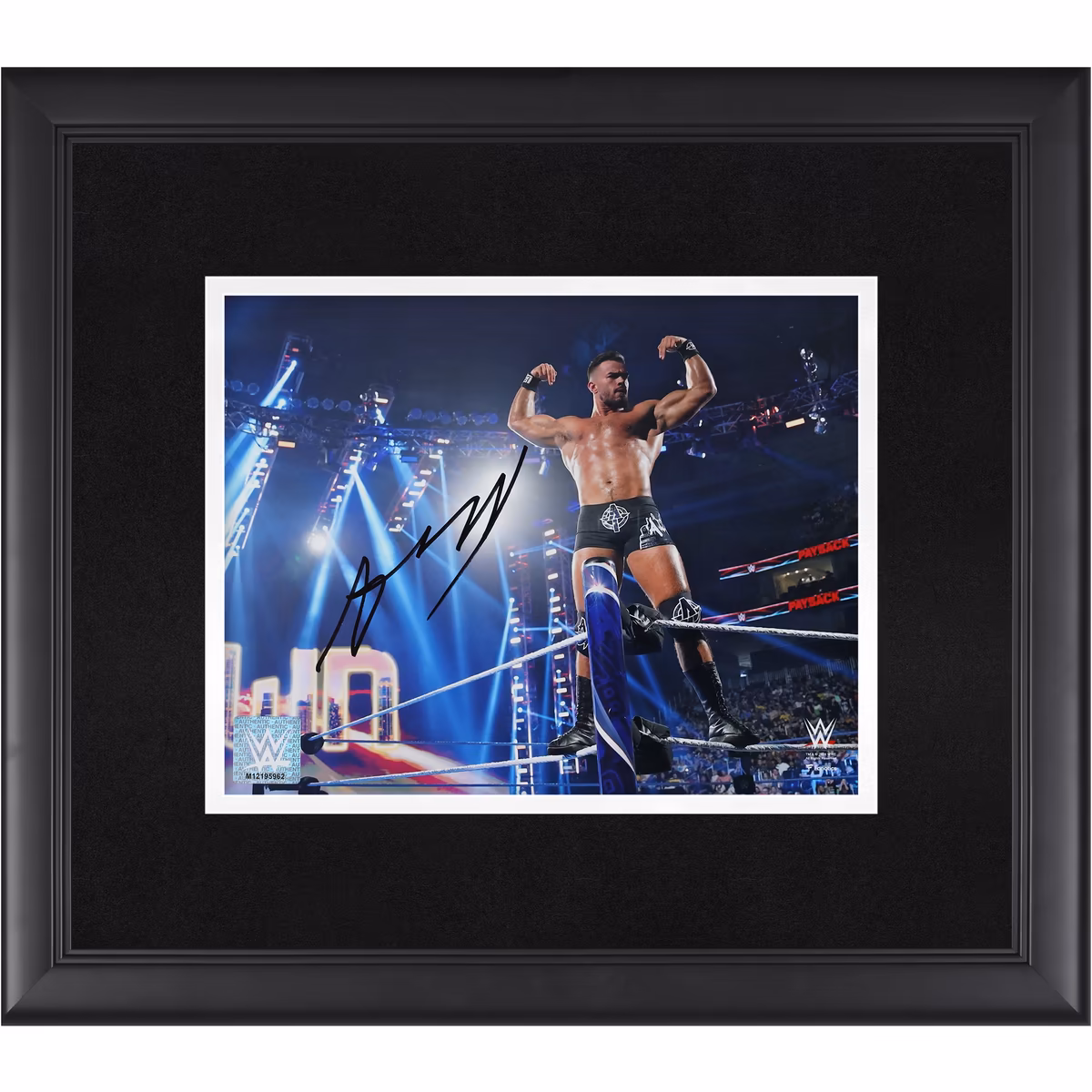 Austin Theory WWE Autographed Framed 8" x 10" On Ropes Flexing Photograph