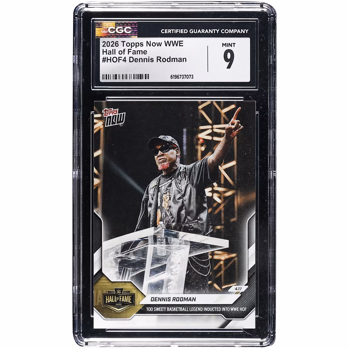 Dennis Rodman WWE 2026 Topps Now WWE US Title Win at WM Secures 1st Main Roster Gold Hall of Fame #HOF4 CGC Authenticated 9 Card 6 Dennis Rodman WWE 2026 Topps Now WWE US Title Win at WM Secures 1st Main Roster Gold Hall of Fame #HOF4 CGC Authenticated 9 Card