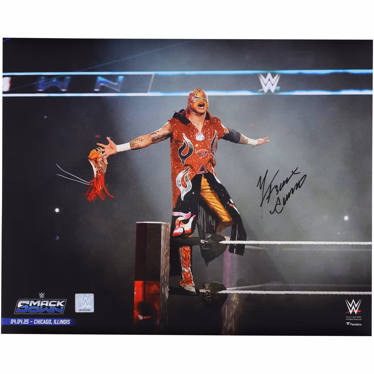 Rey Fénix WWE Autographed 16" x 20" WWE Debut Photograph with "Animo" Inscription 1 Rey Fénix WWE Autographed 16" x 20" WWE Debut Photograph with "Animo" Inscription