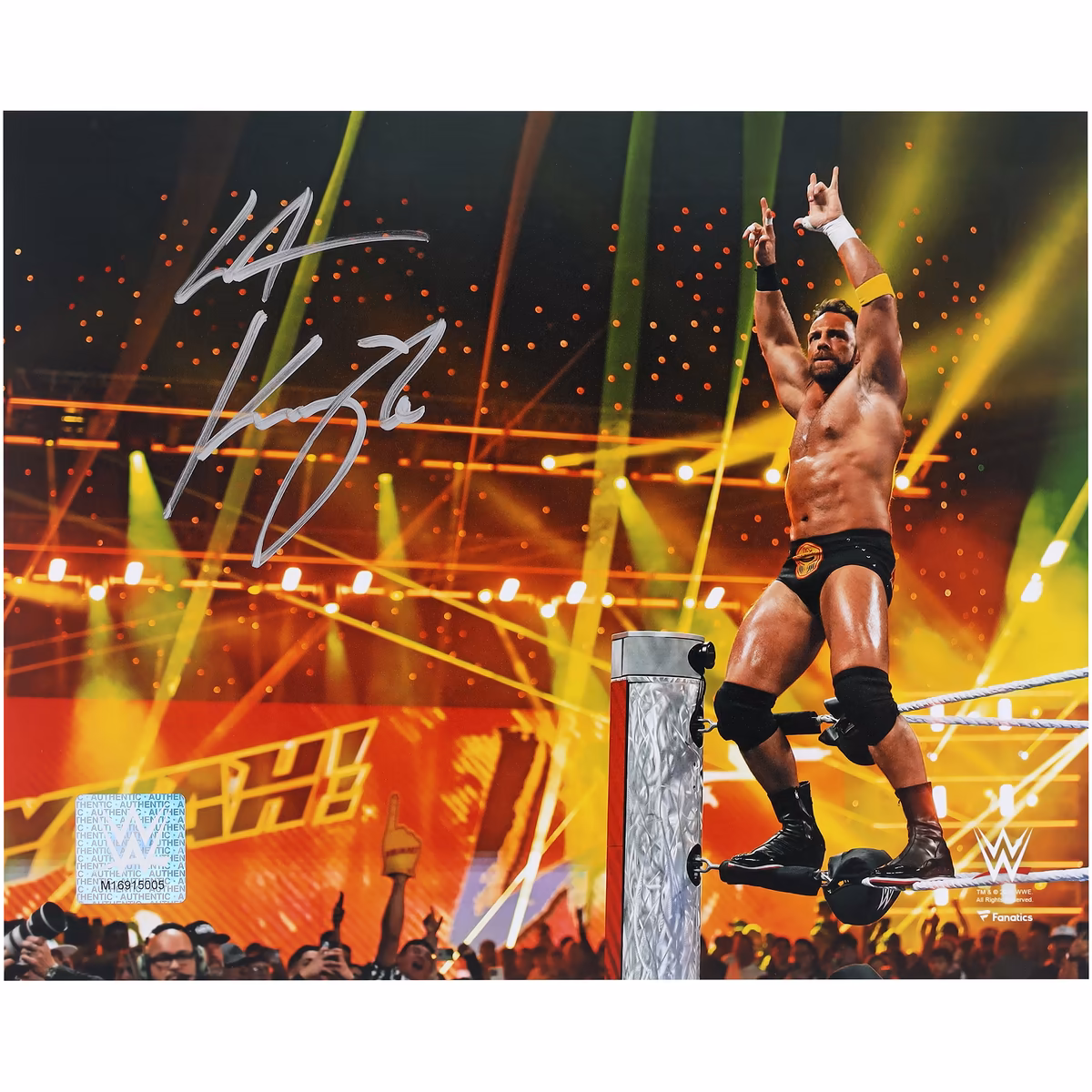 LA Knight WWE Autographed 8" x 10" Standing on Ropes Ring Gear Photograph 1 LA Knight WWE Autographed 8" x 10" Standing on Ropes Ring Gear Photograph