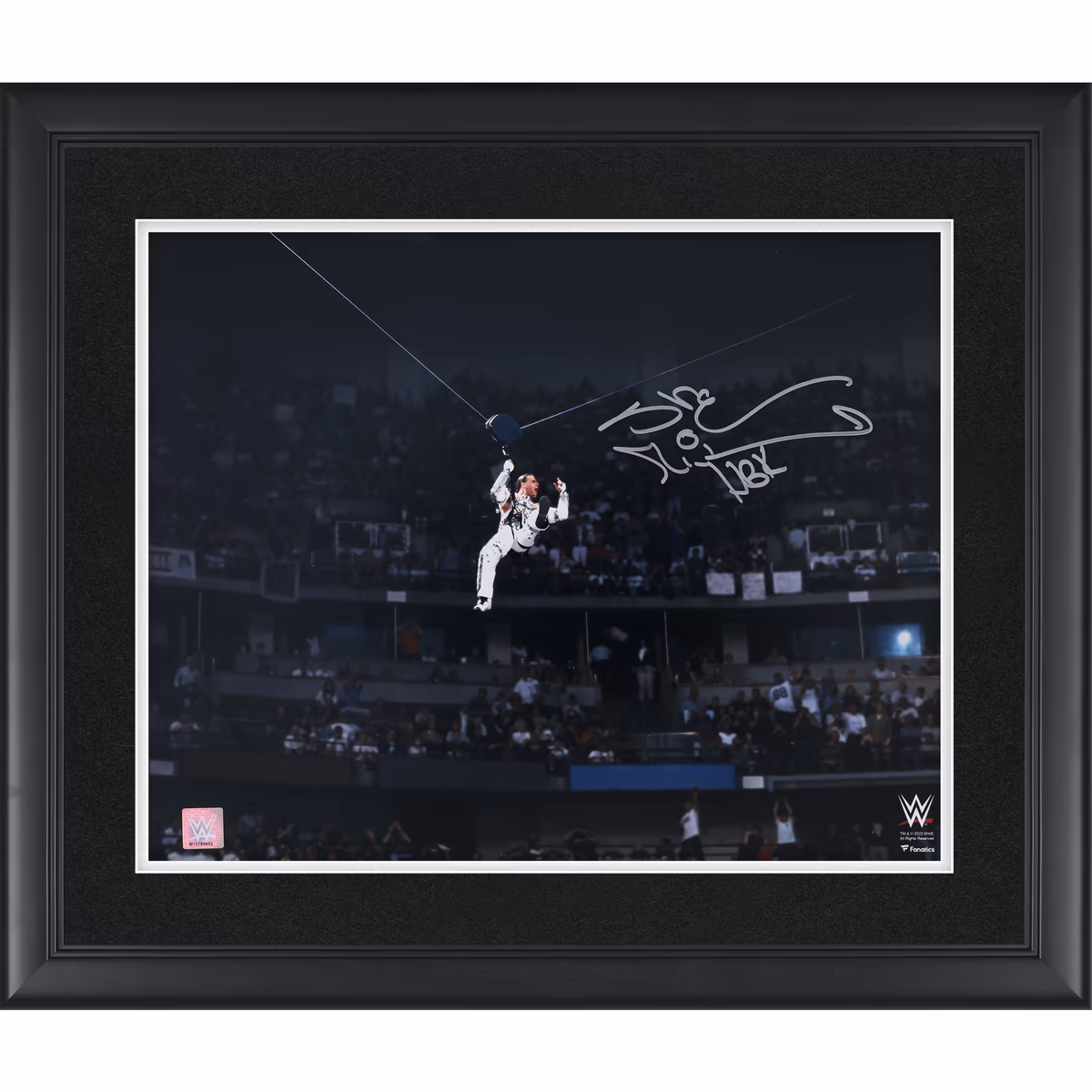 Shawn Michaels WWE Autographed Framed 16" x 20" WrestleMania 12 Entrance Zipline Photograph