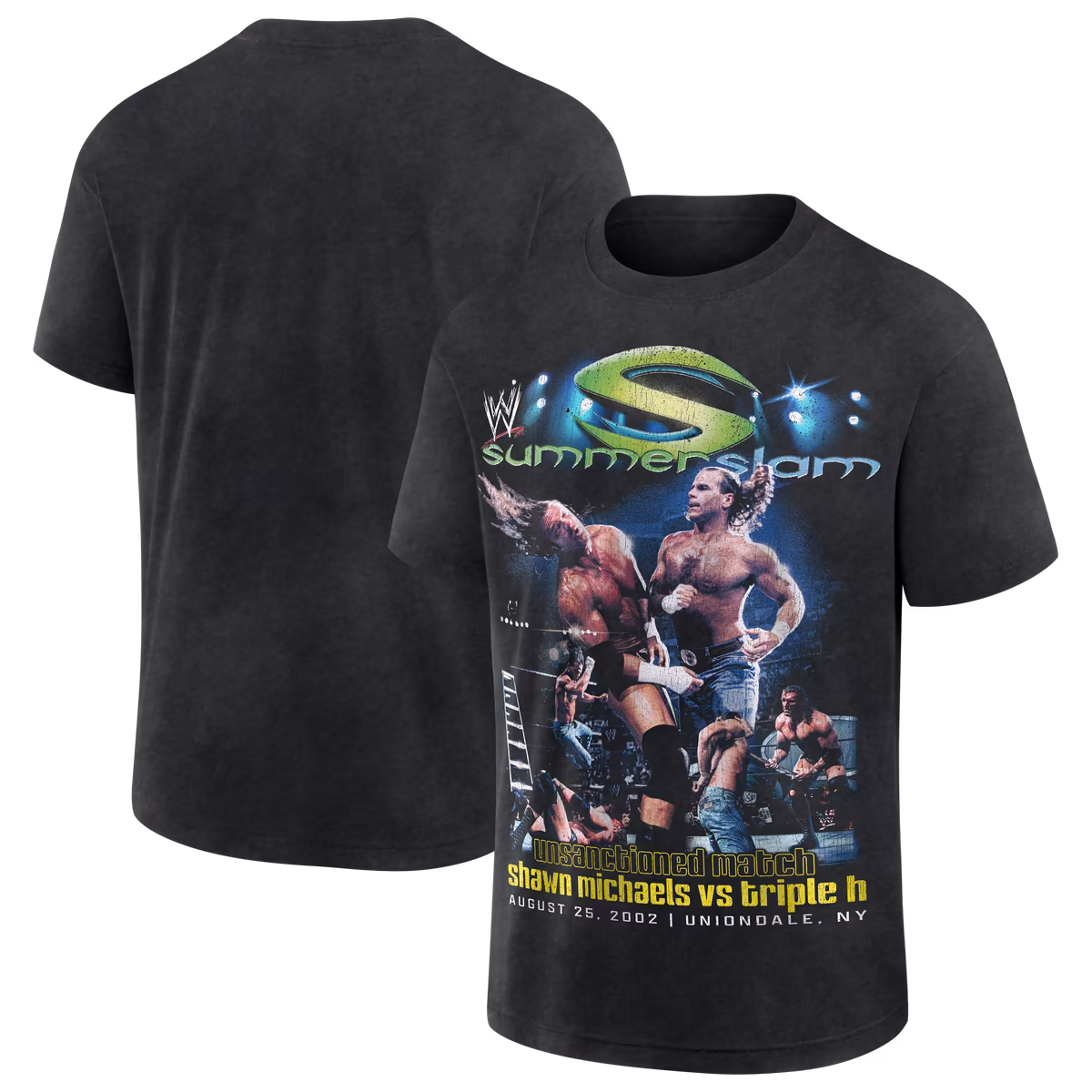 Men's Shawn Michaels vs. Triple H Black WWE SummerSlam 2002 T-Shirt 1 Men's Shawn Michaels vs. Triple H Black WWE SummerSlam 2002 T-Shirt