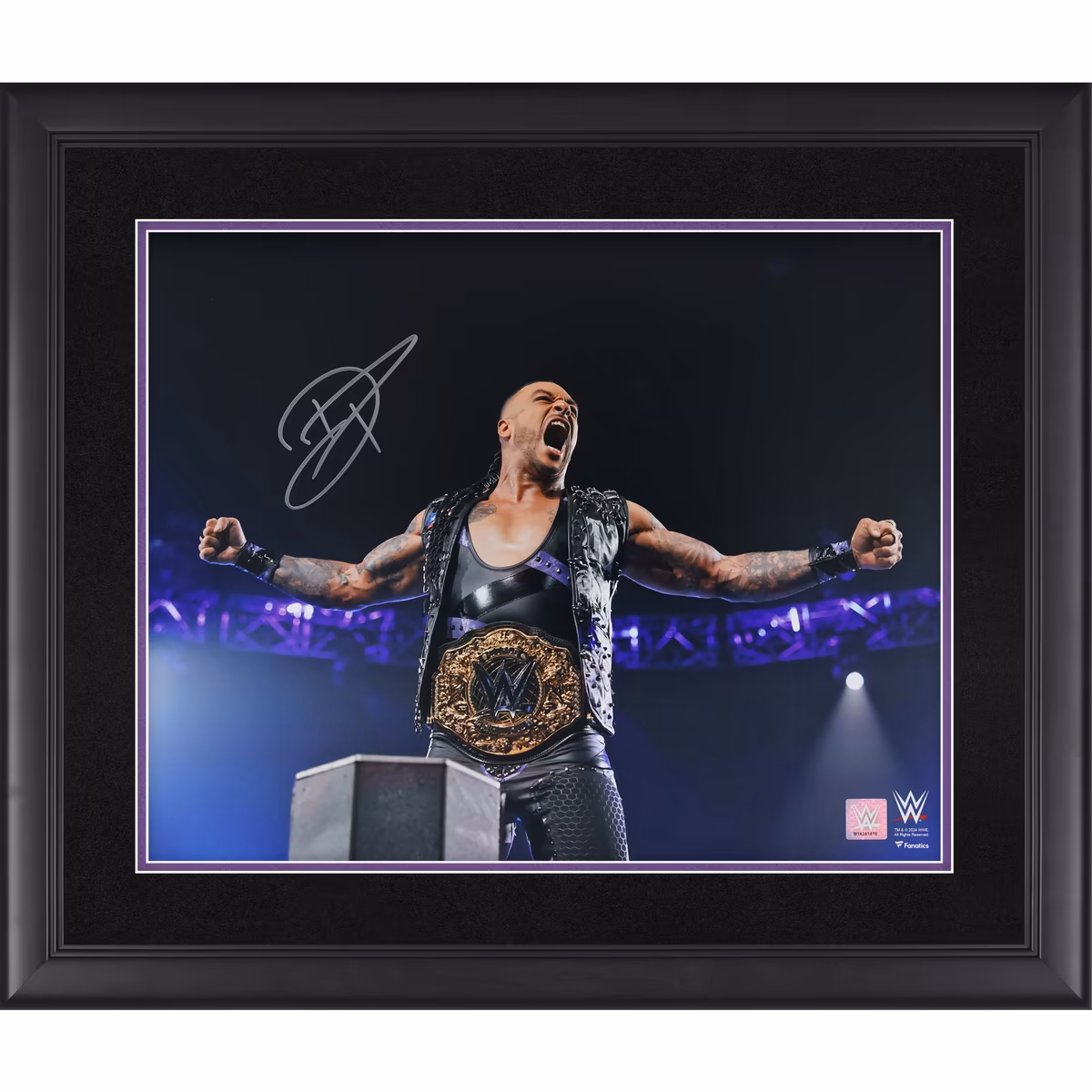 Damian Priest WWE Autographed Framed 16" x 20" On Ropes Wearing Title Photograph
