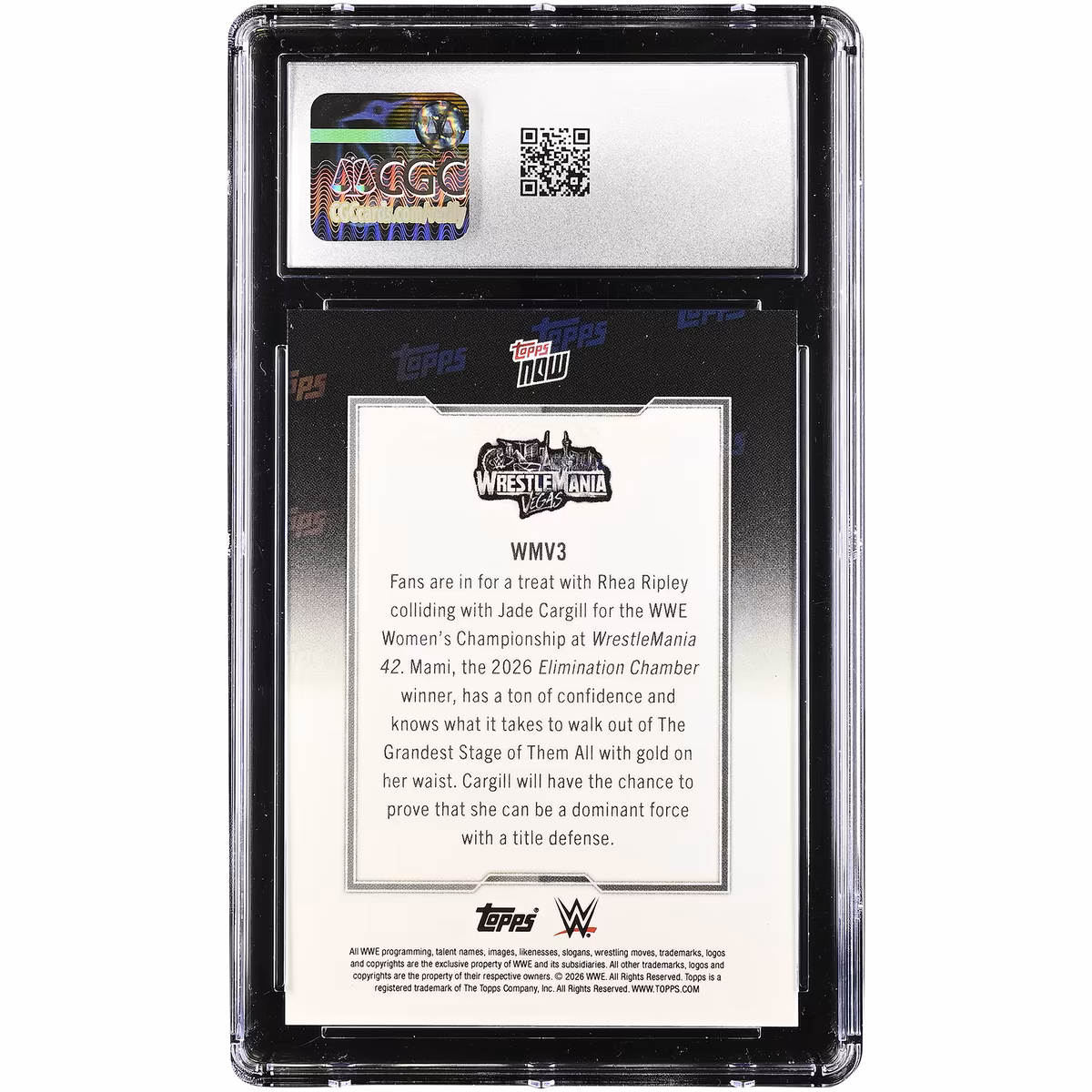Jade Cargill & Rhea Ripley 2026 Topps Now WWE WrestleMania 42 #WMV3 CGC Authenticated GEM MINT 10 Card 3 Jade Cargill & Rhea Ripley 2026 Topps Now WWE WrestleMania 42 #WMV3 CGC Authenticated GEM MINT 10 Card