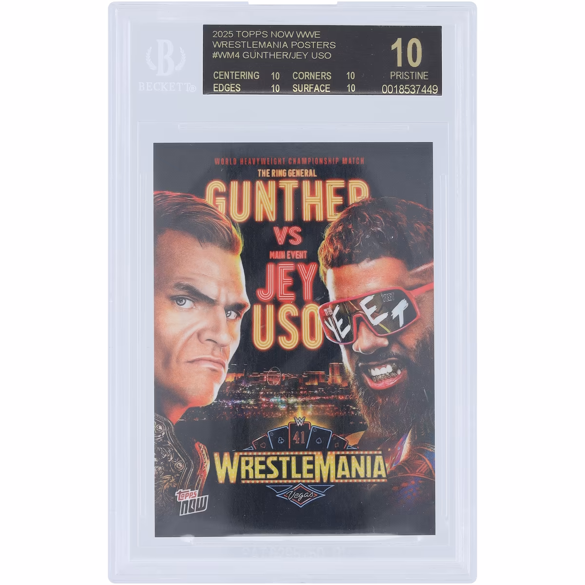 Gunther & Jey Uso WWE 2025 Topps Now Wrestlemania 41 Matchup Poster Black Label #WM4 BGS Authenticated 10 Card