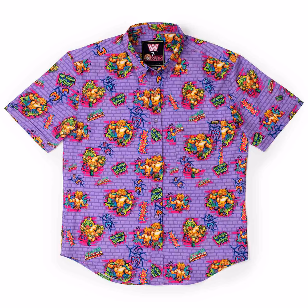 Men's RSVLTS Purple The Ultimate Warrior One Warrior Nation KUNUFLEX Button-Down Short Sleeve Shirt 1 Men's RSVLTS Purple The Ultimate Warrior One Warrior Nation KUNUFLEX Button-Down Short Sleeve Shirt
