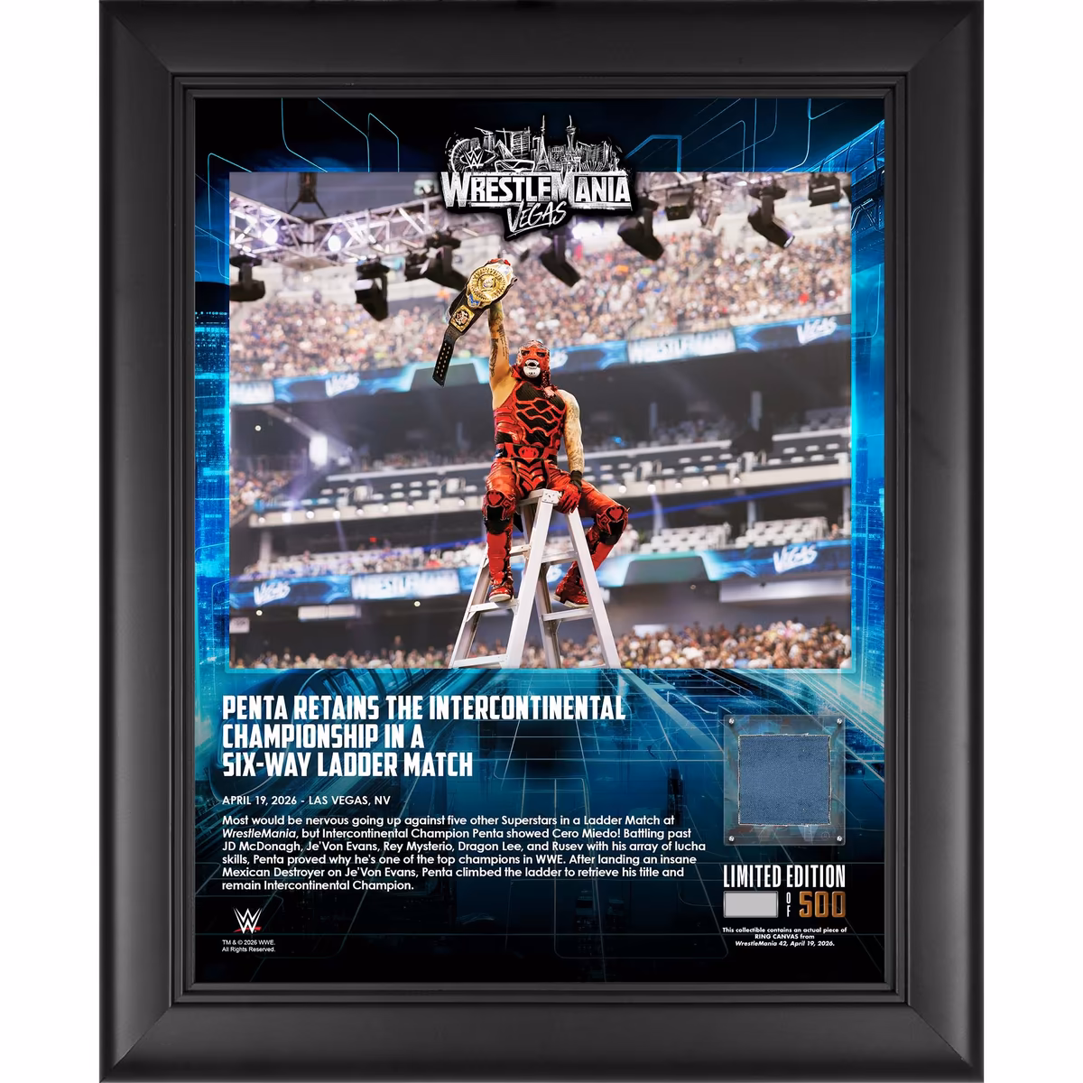 Penta WWE Framed 13" x 16" WrestleMania 42 Night 2 Collage with a Piece of Match-Used Canvas - Limited Edition of 500
