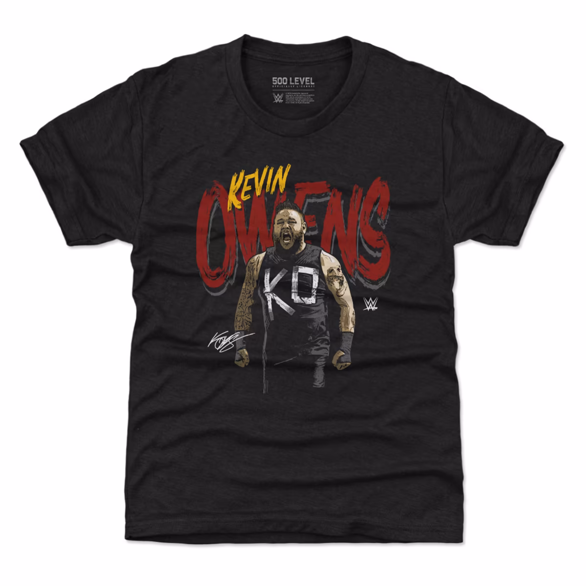 Youth 500 Level Heather Black Kevin Owens Grunge Name Tri-Blend T-Shirt