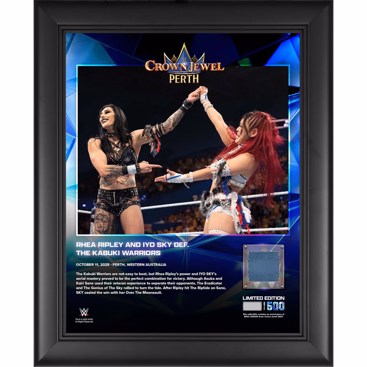 Rhea Ripley & IYO SKY WWE Framed 13" x 16" Crown Jewel 2025 Collage with a Piece of Match-Used Canvas - Limited Edition of 500